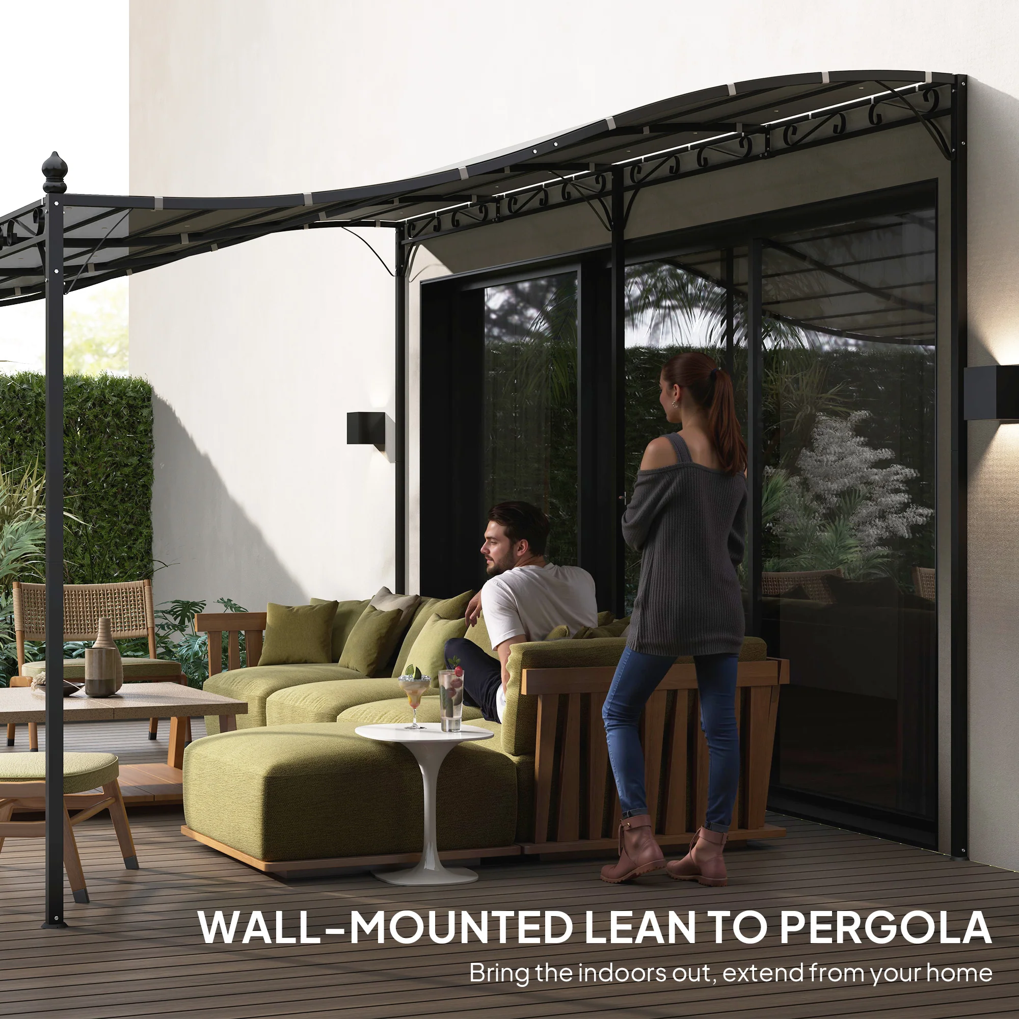 10' x 16' Wall-Mounted Pergola Canopy, Metal Patio Canopy, Drainage Holes, Dark Gray - Image 8
