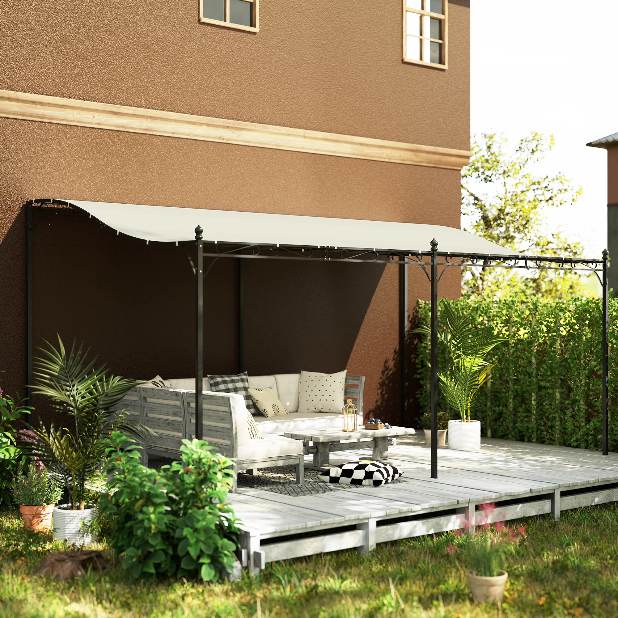 10' x 16' Wall-Mounted Metal Patio Canopy with Drainage Holes, Cream White - Image 4