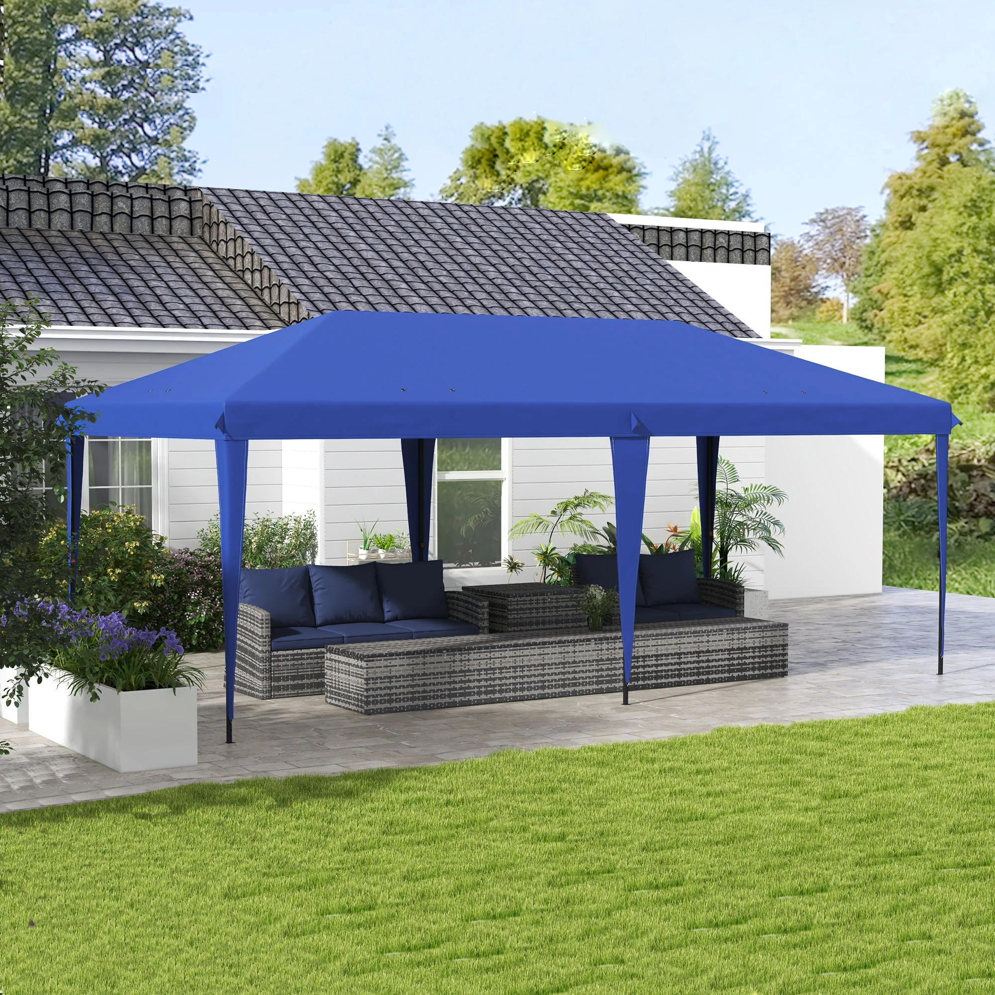 10' x 19.2' Pop-Up Gazebo Canopy Tent, Instant Outdoor Sun Shade Shelter with Carry Bag, Blue - Image 3