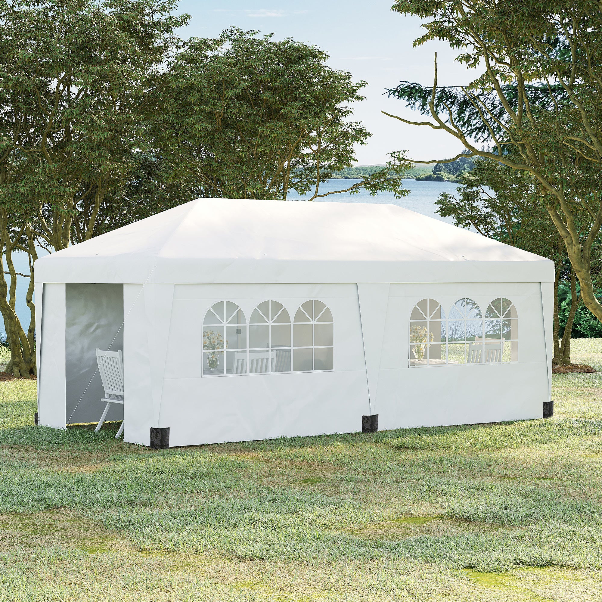 10' x 19.5' Pop Up Canopy Tent with Height Adjustable, Sidewalls, Weight Bags&Carry Bag, White - Image 3