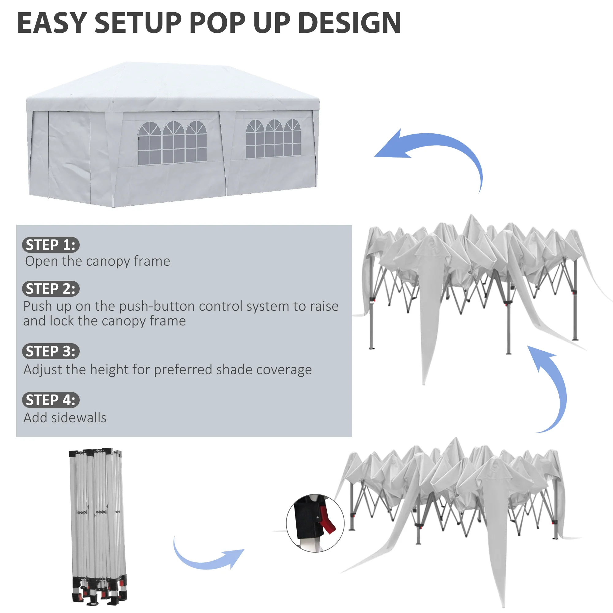 10' x 19.5' Pop Up Canopy Tent with Height Adjustable, Sidewalls, Weight Bags&Carry Bag, White - Image 6