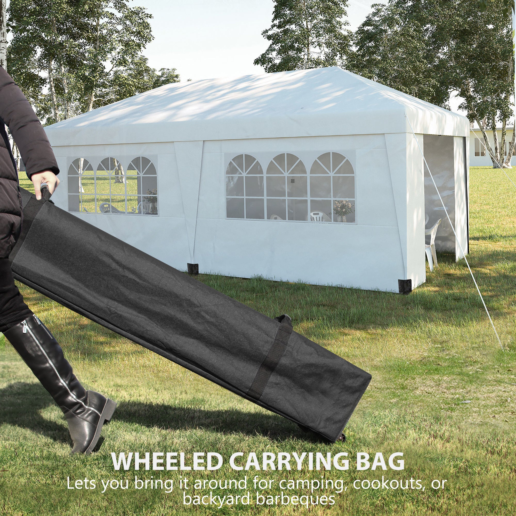 10' x 19.5' Pop Up Canopy Tent with Height Adjustable, Sidewalls, Weight Bags&Carry Bag, White - Image 8