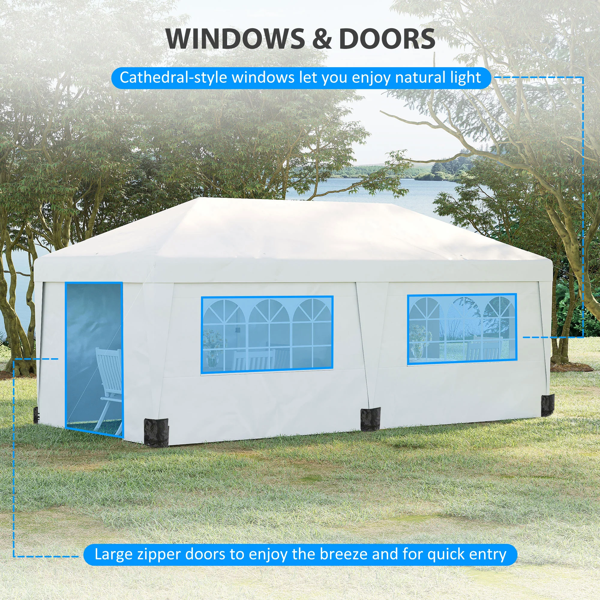 10' x 19.5' Pop Up Canopy Tent with Height Adjustable, Sidewalls, Weight Bags&Carry Bag, White - Image 9