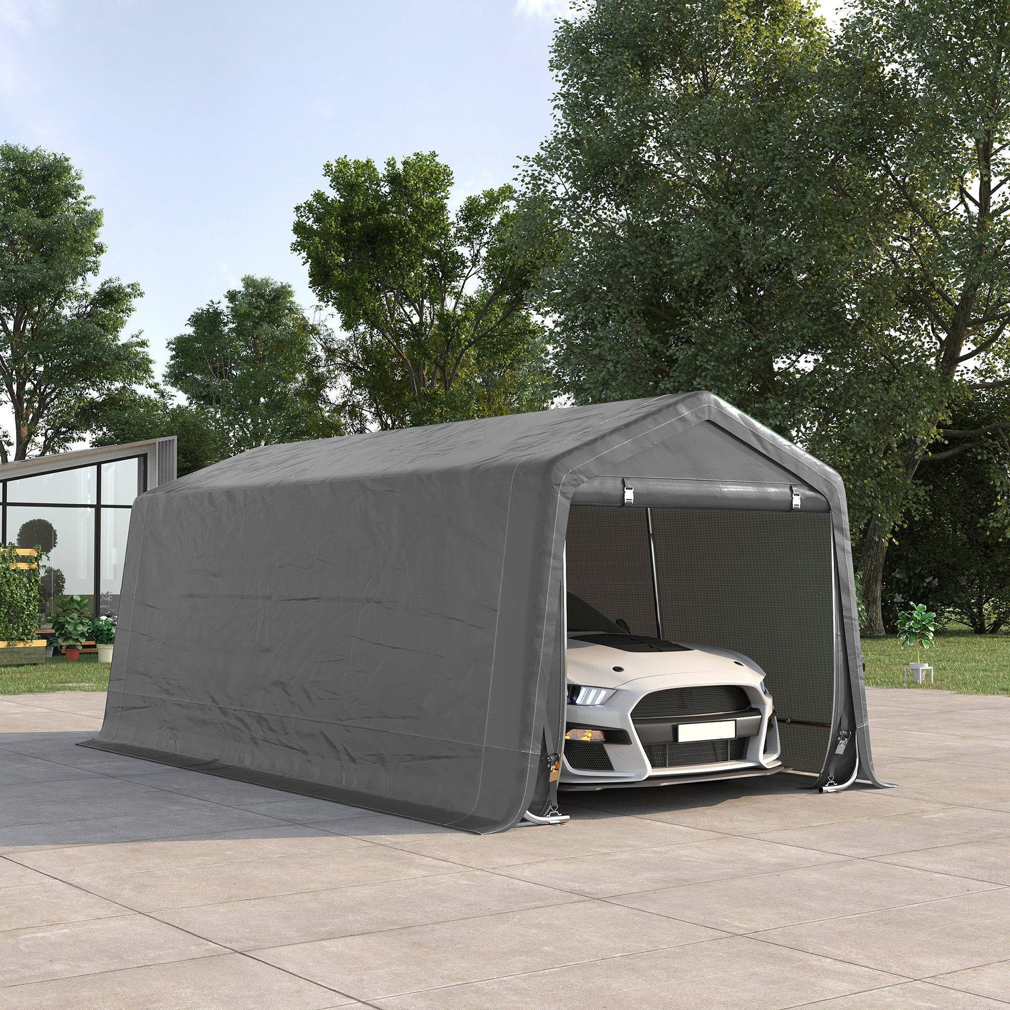 10' x 20' Portable Carport, Heavy-Duty Storage Tent, Anti-UV PE Cover, Double Zipper Doors, Gray - Image 3