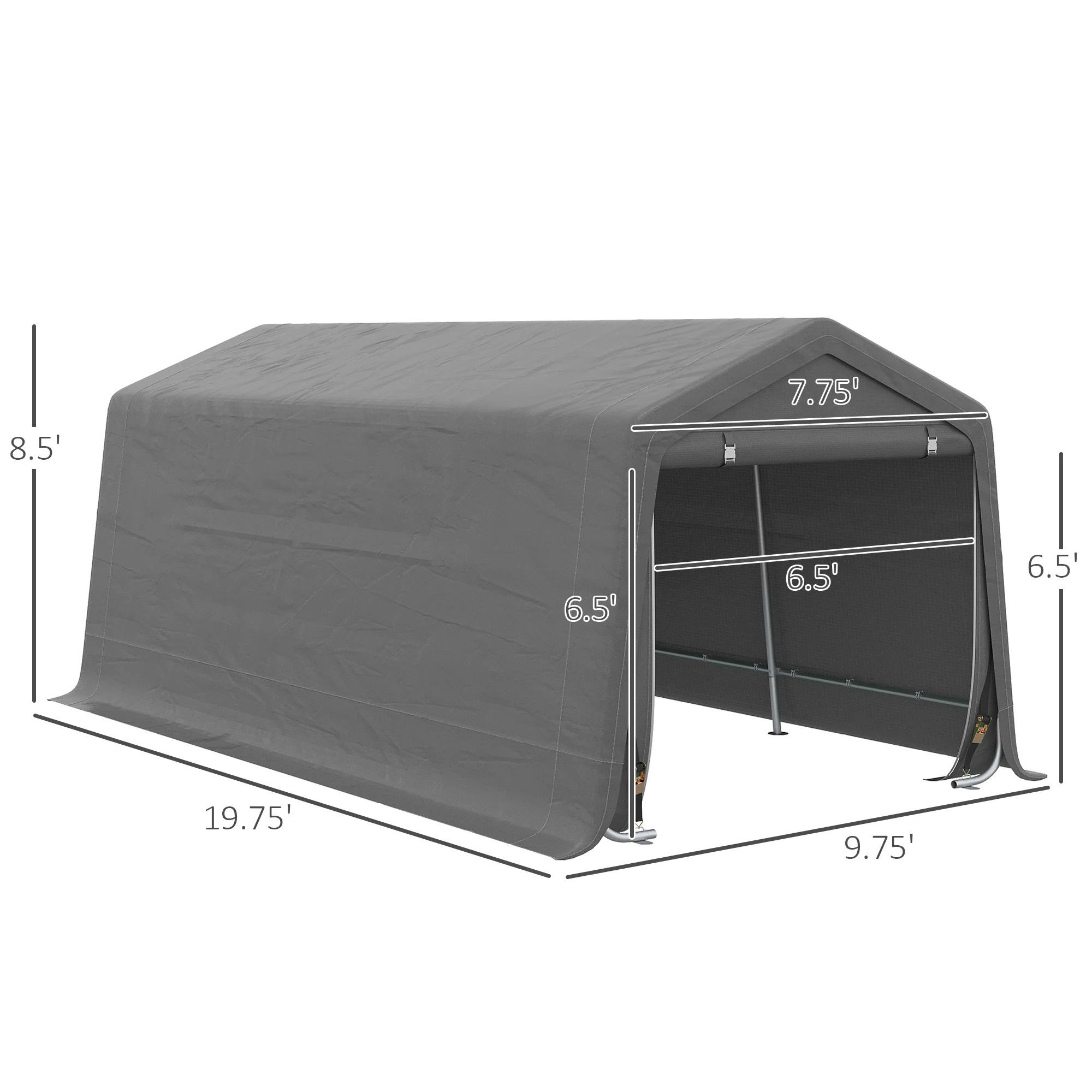 10' x 20' Portable Carport, Heavy-Duty Storage Tent, Anti-UV PE Cover, Double Zipper Doors, Gray - Image 5