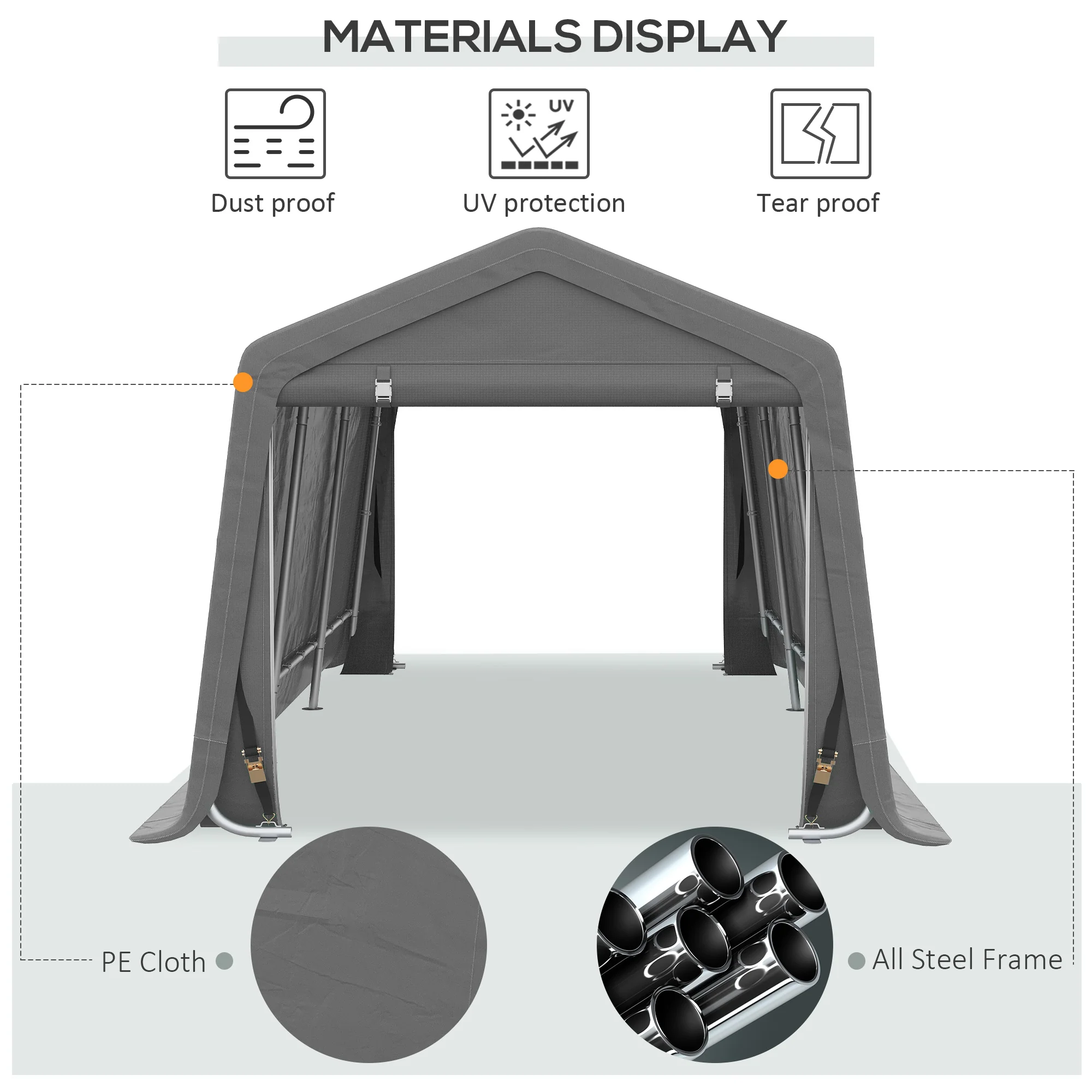 10' x 20' Portable Carport, Heavy-Duty Storage Tent, Anti-UV PE Cover, Double Zipper Doors, Gray - Image 6