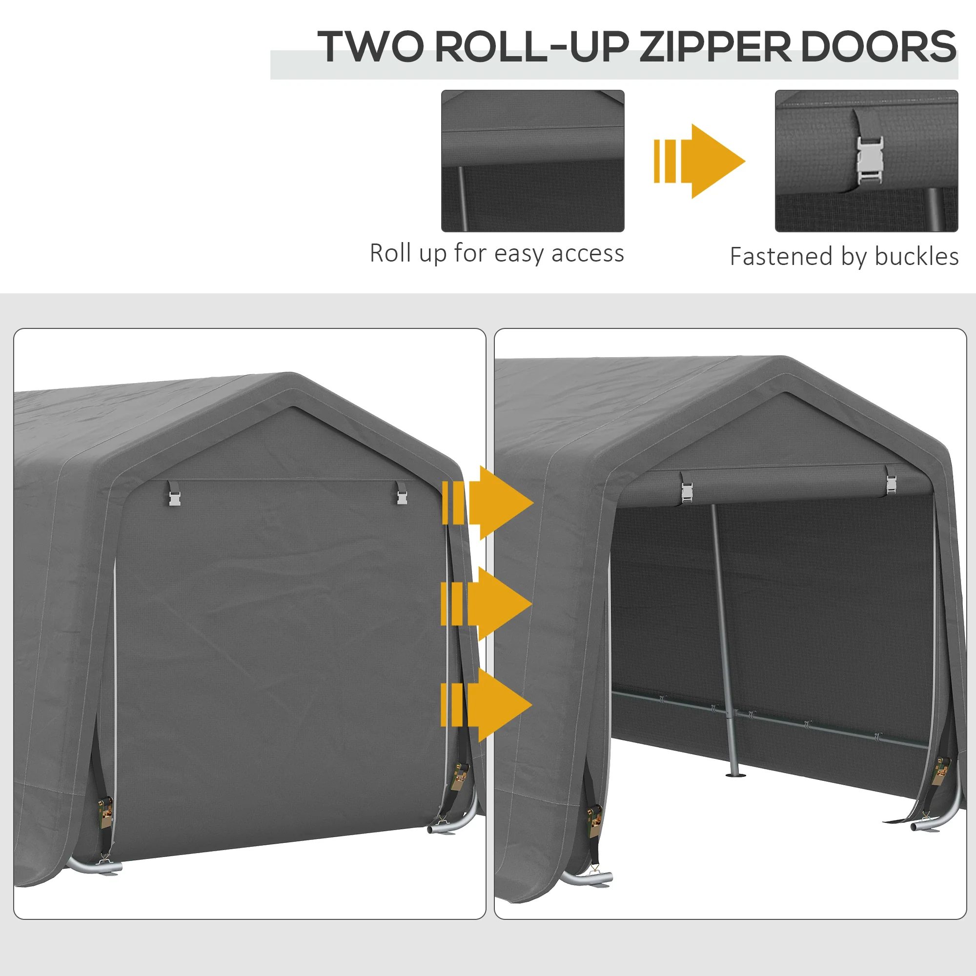 10' x 20' Portable Carport, Heavy-Duty Storage Tent, Anti-UV PE Cover, Double Zipper Doors, Gray - Image 8