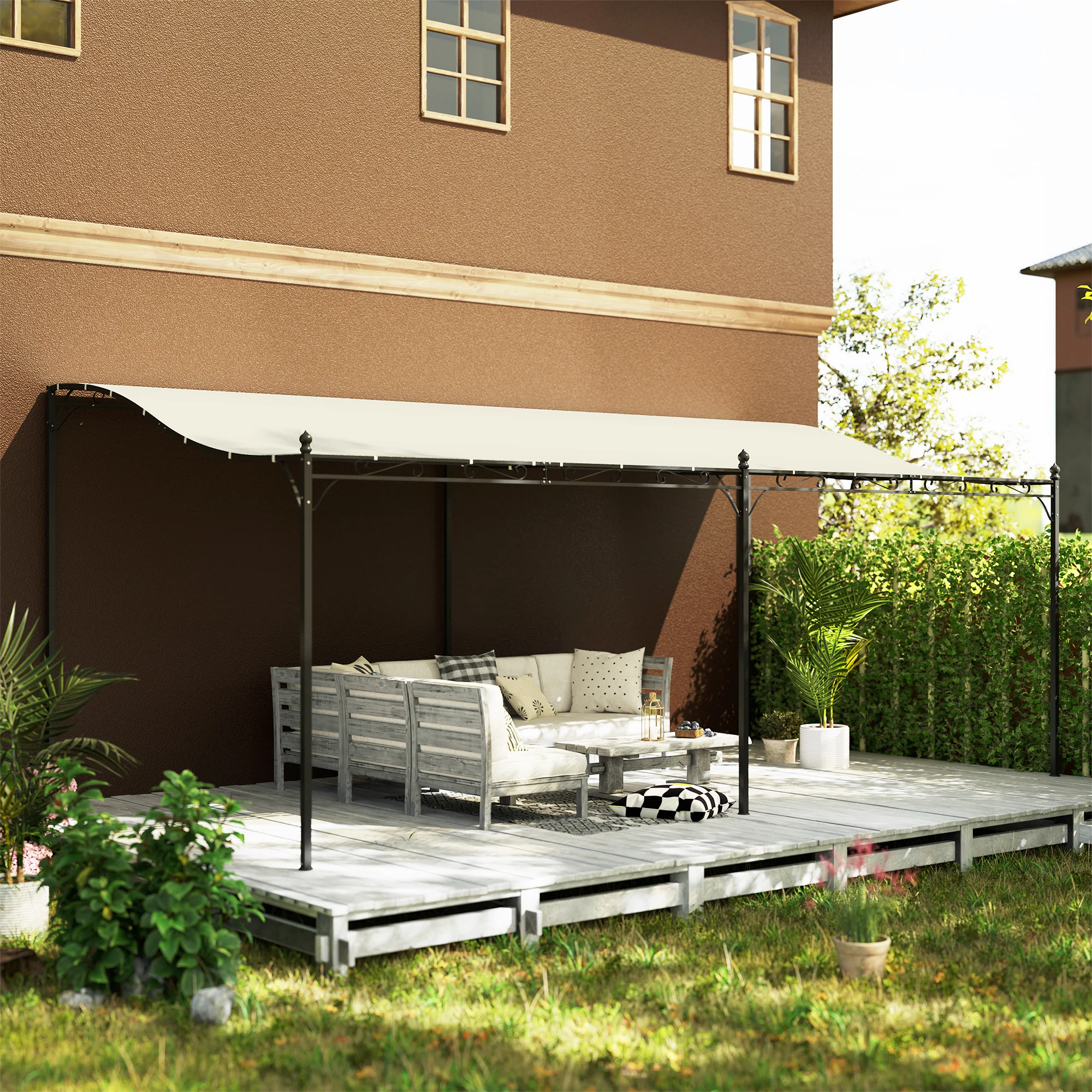 10' x 20' Wall-Mounted Metal Pergola Canopy with Drainage Holes in Cream White - Image 4