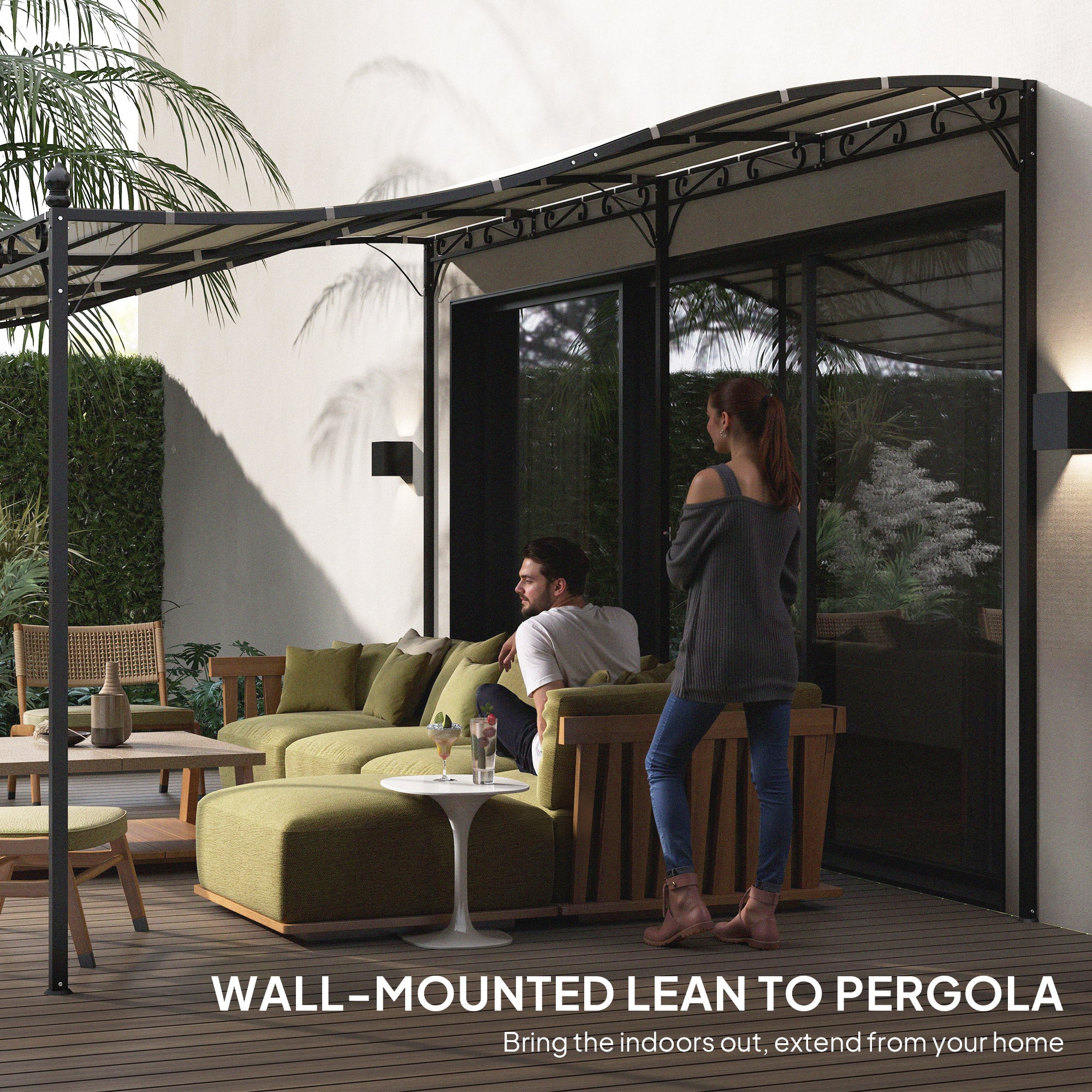 10' x 20' Wall-Mounted Metal Pergola Canopy with Drainage Holes in Cream White - Image 8