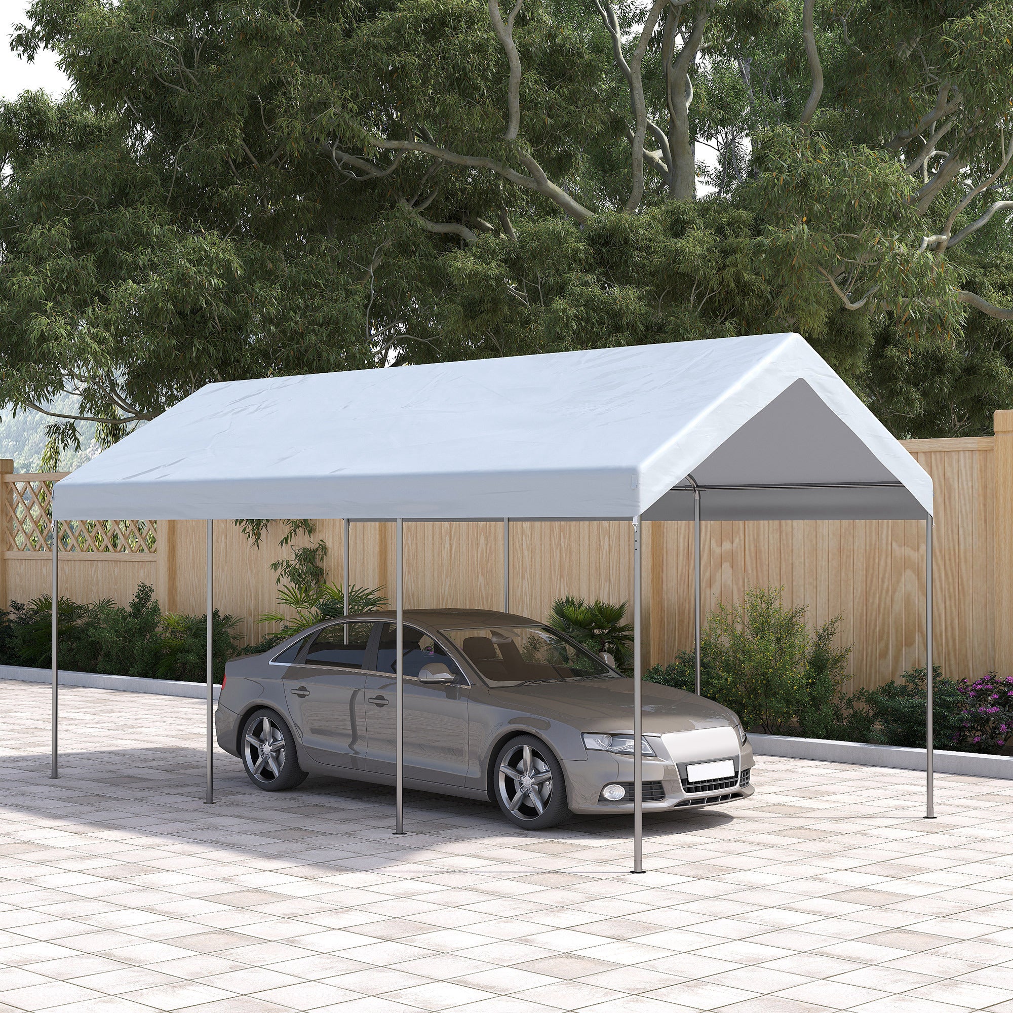 10' x 20' Adjustable Height Portable Canopy Tent with 8 Legs, Shelter for Outdoor Storage, White - Image 3