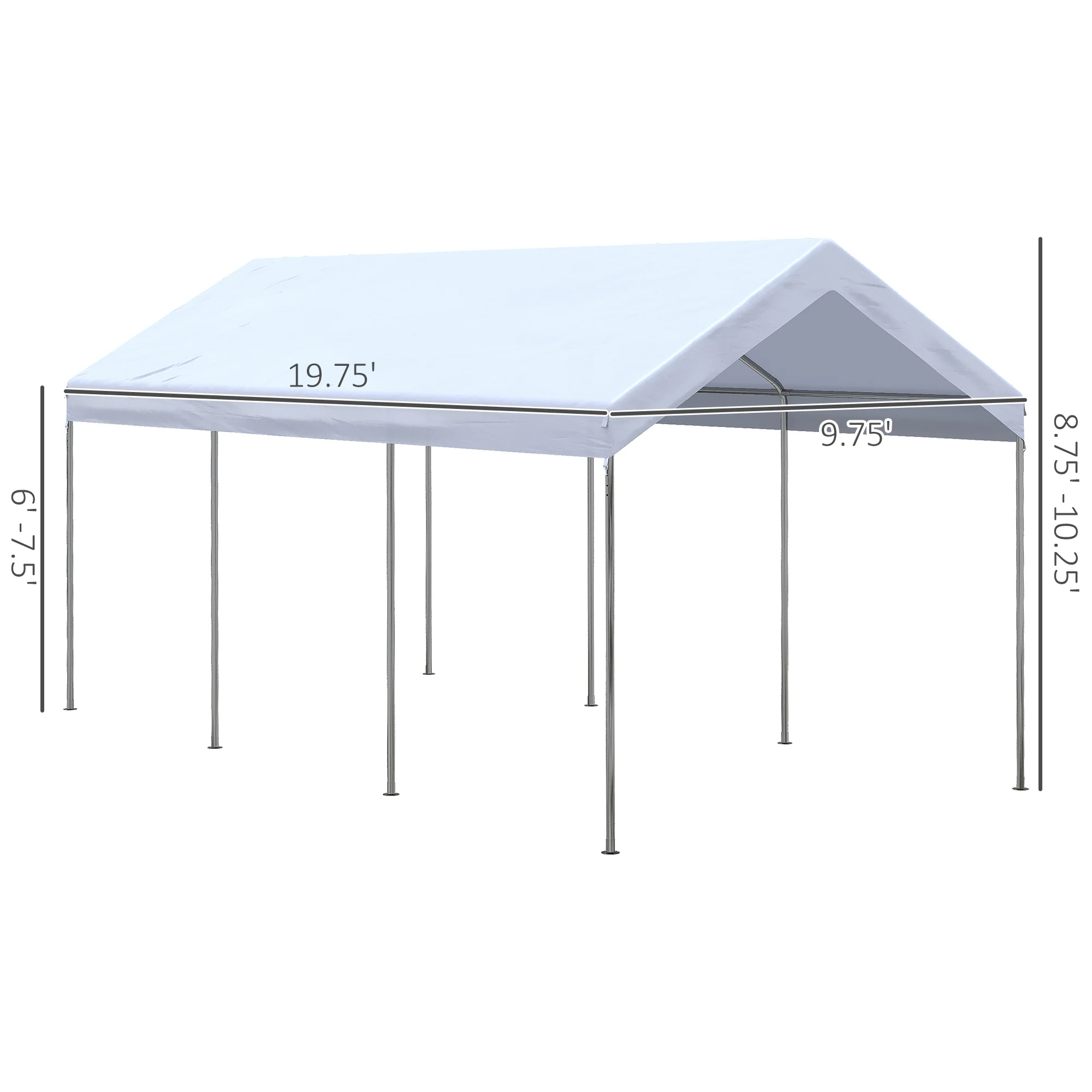 10' x 20' Adjustable Height Portable Canopy Tent with 8 Legs, Shelter for Outdoor Storage, White - Image 5