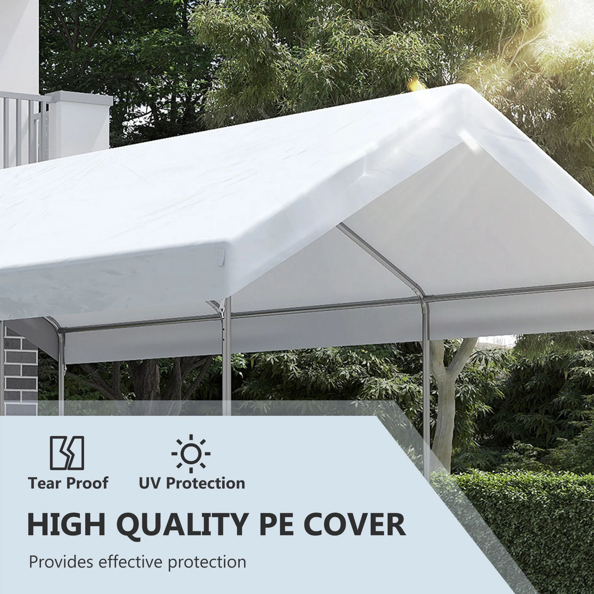 10' x 20' Adjustable Height Portable Canopy Tent with 8 Legs, Shelter for Outdoor Storage, White - Image 6