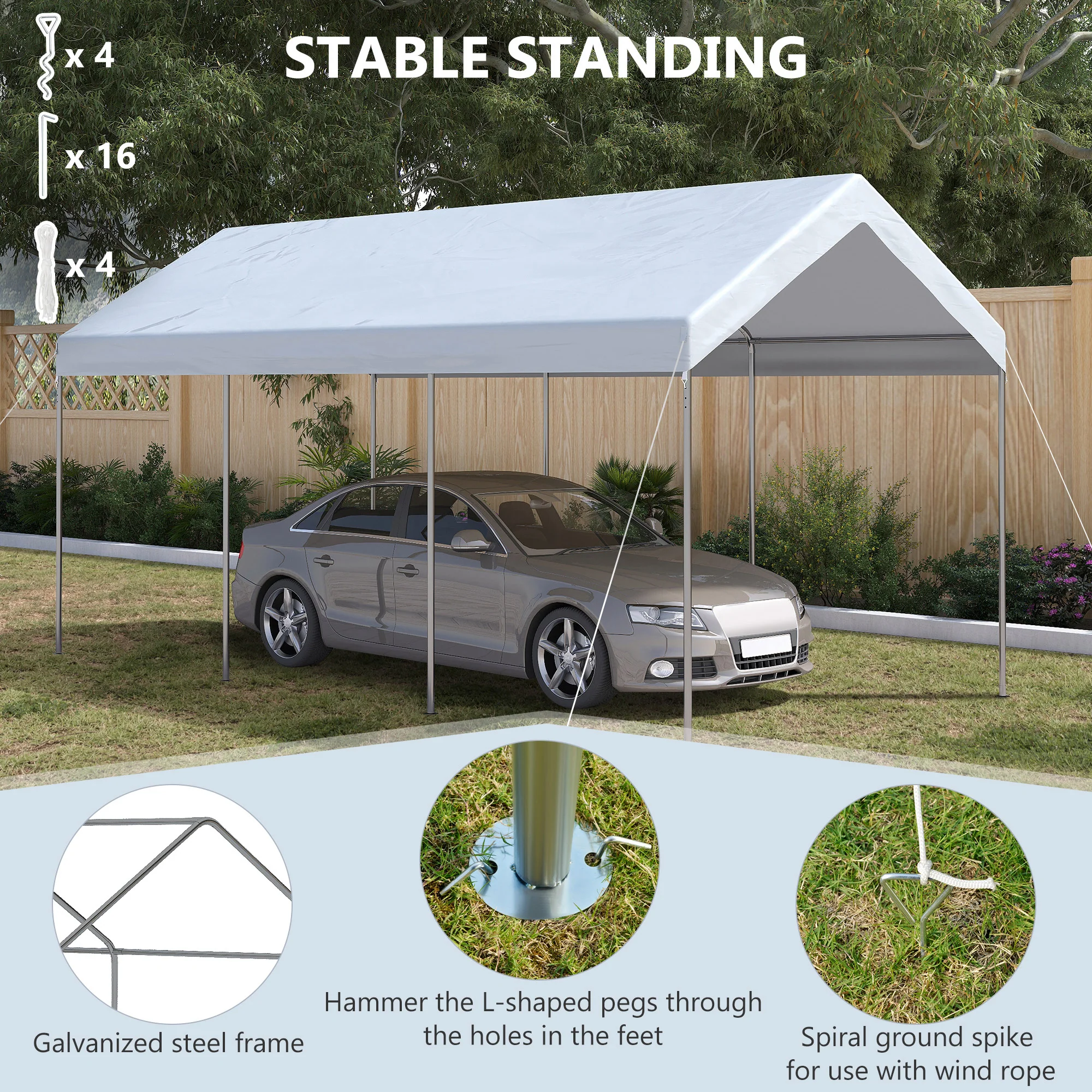 10' x 20' Adjustable Height Portable Canopy Tent with 8 Legs, Shelter for Outdoor Storage, White - Image 7