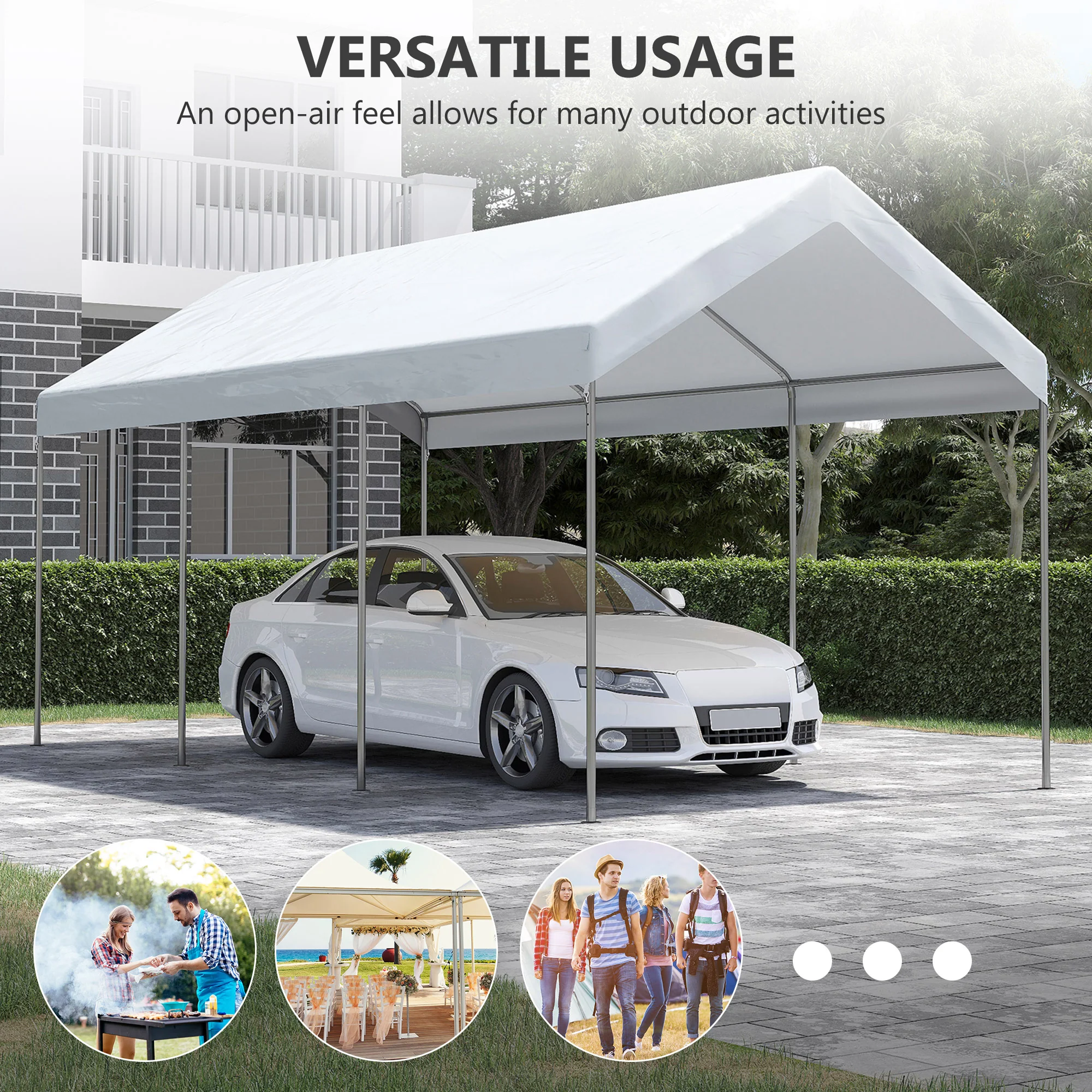 10' x 20' Adjustable Height Portable Canopy Tent with 8 Legs, Shelter for Outdoor Storage, White - Image 8