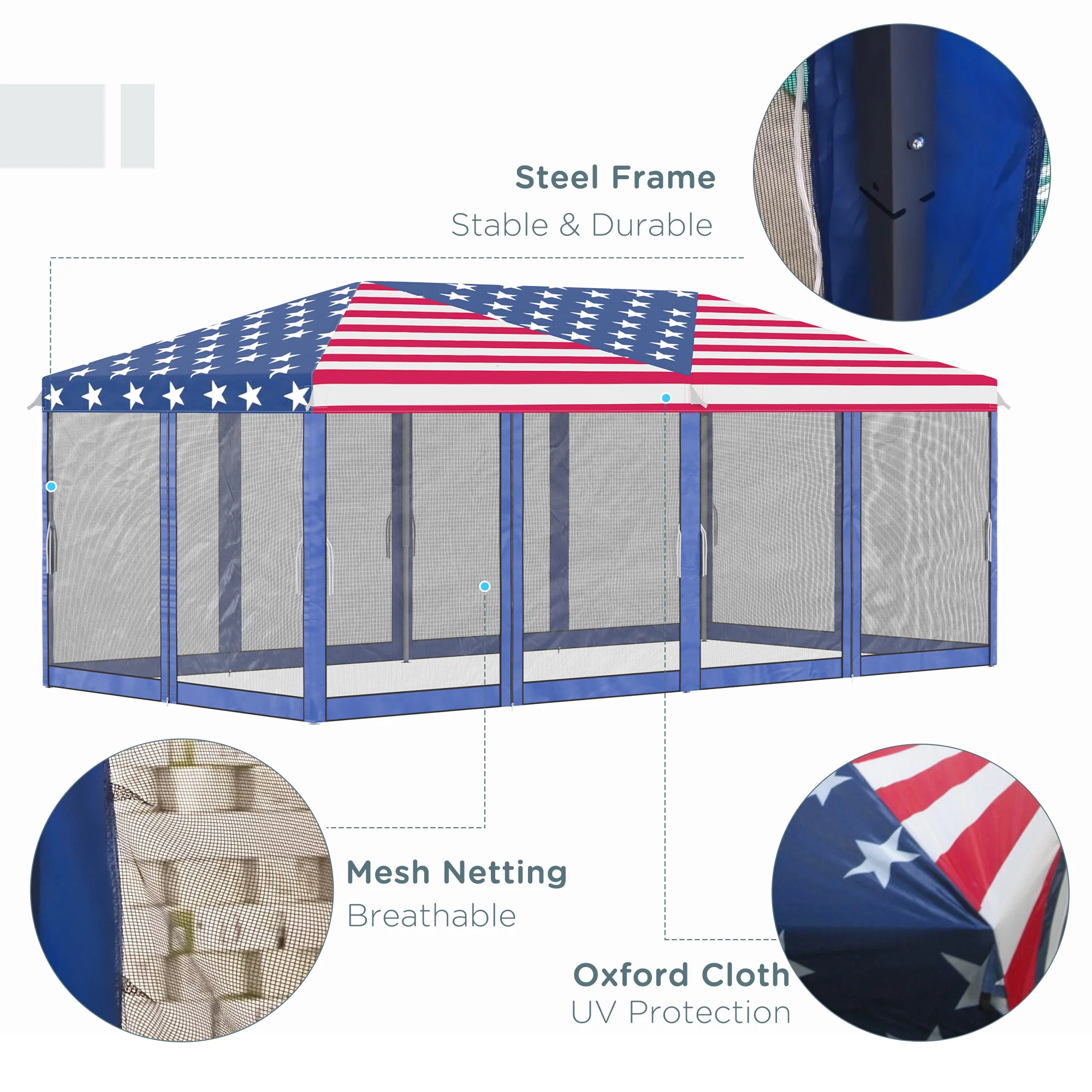 10' x 20' Heavy Duty Instant Canopy Tent with Netting & American Flag for Outdoor, Garden, Patio - Image 6