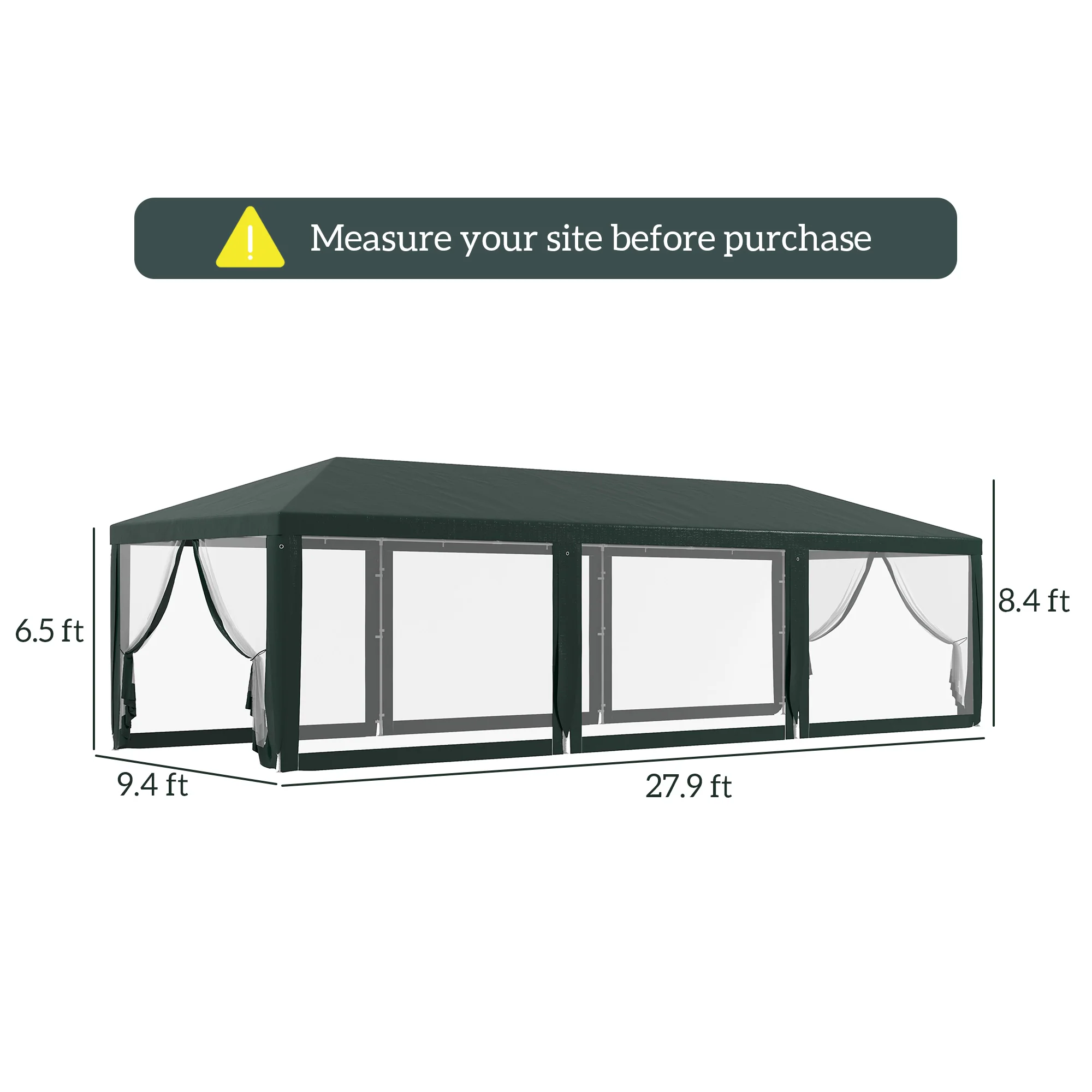 10' x 28' Party Tent, Wedding Canopy with Removable Sidewalls, Shade Shelter, Green - Image 5