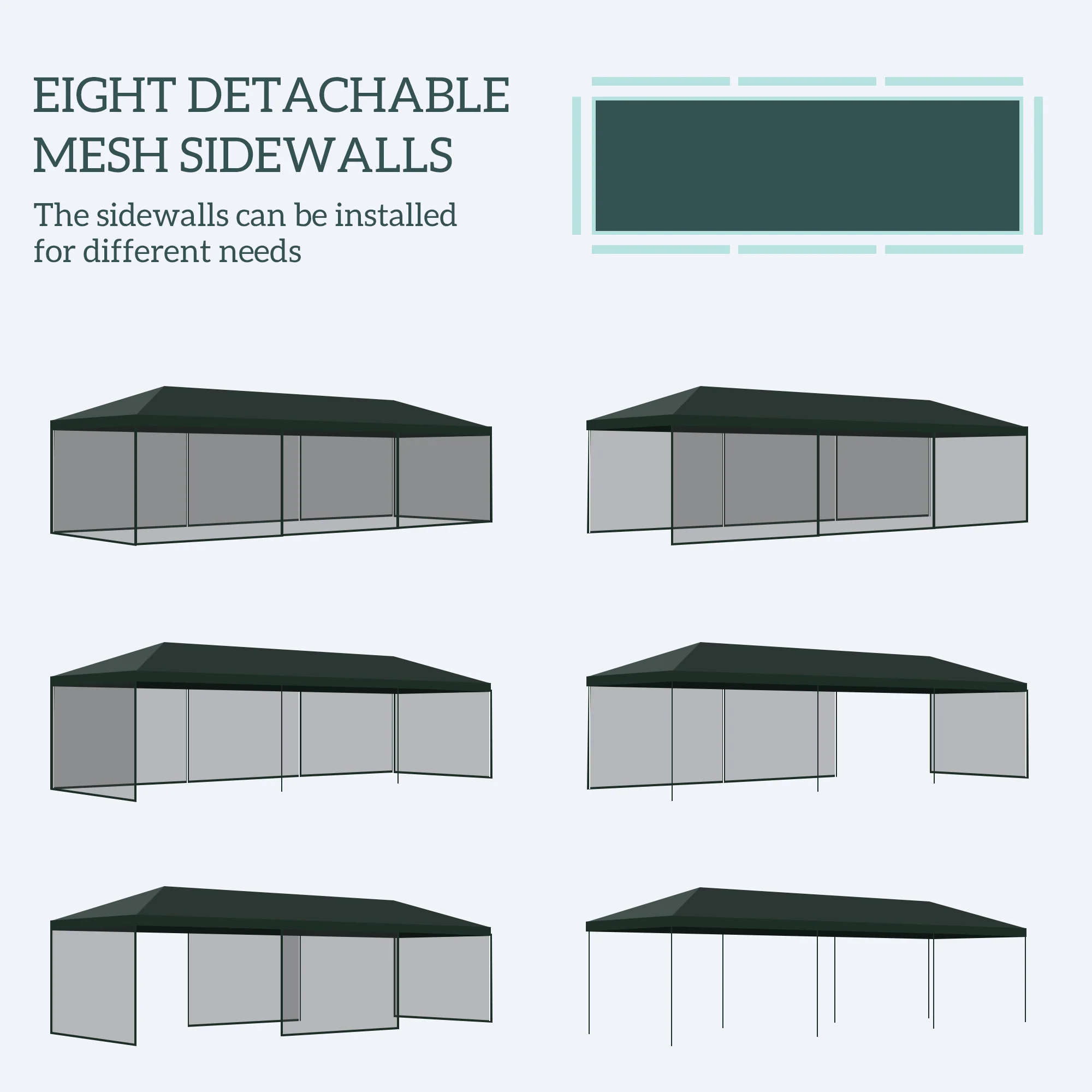 10' x 28' Party Tent, Wedding Canopy with Removable Sidewalls, Shade Shelter, Green - Image 6