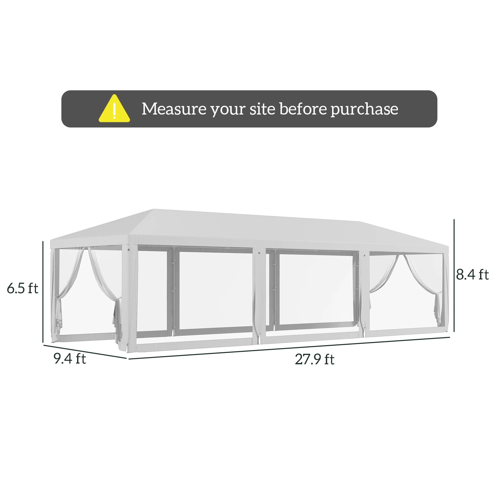 10' x 28' Party Tent, Wedding Canopy with Removable Sidewalls, Shade Shelter, White - Image 5
