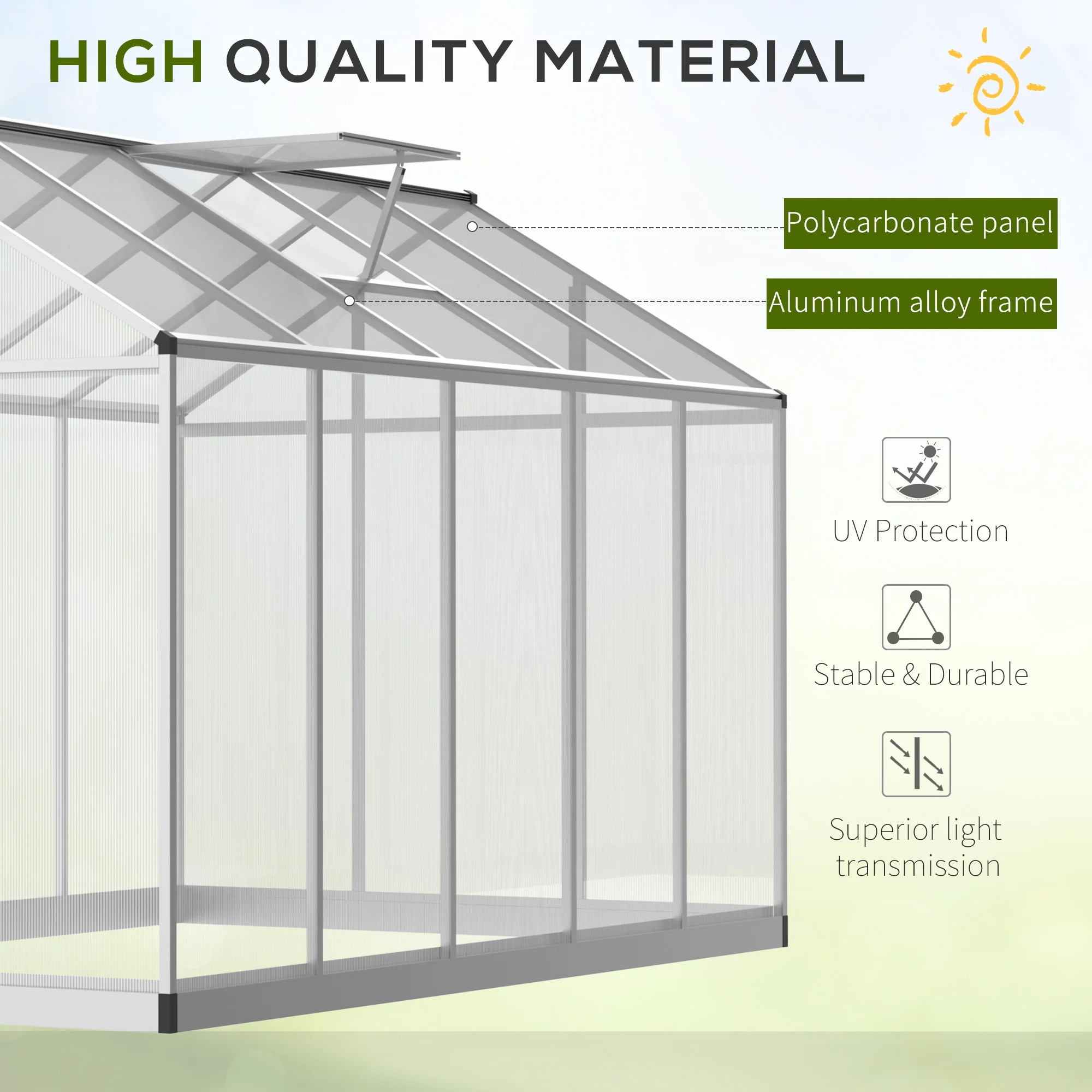 10' x 6' Polycarbonate Greenhouse with Rain Gutter and Roof Vent, Aluminum Frame, Silver - Image 6