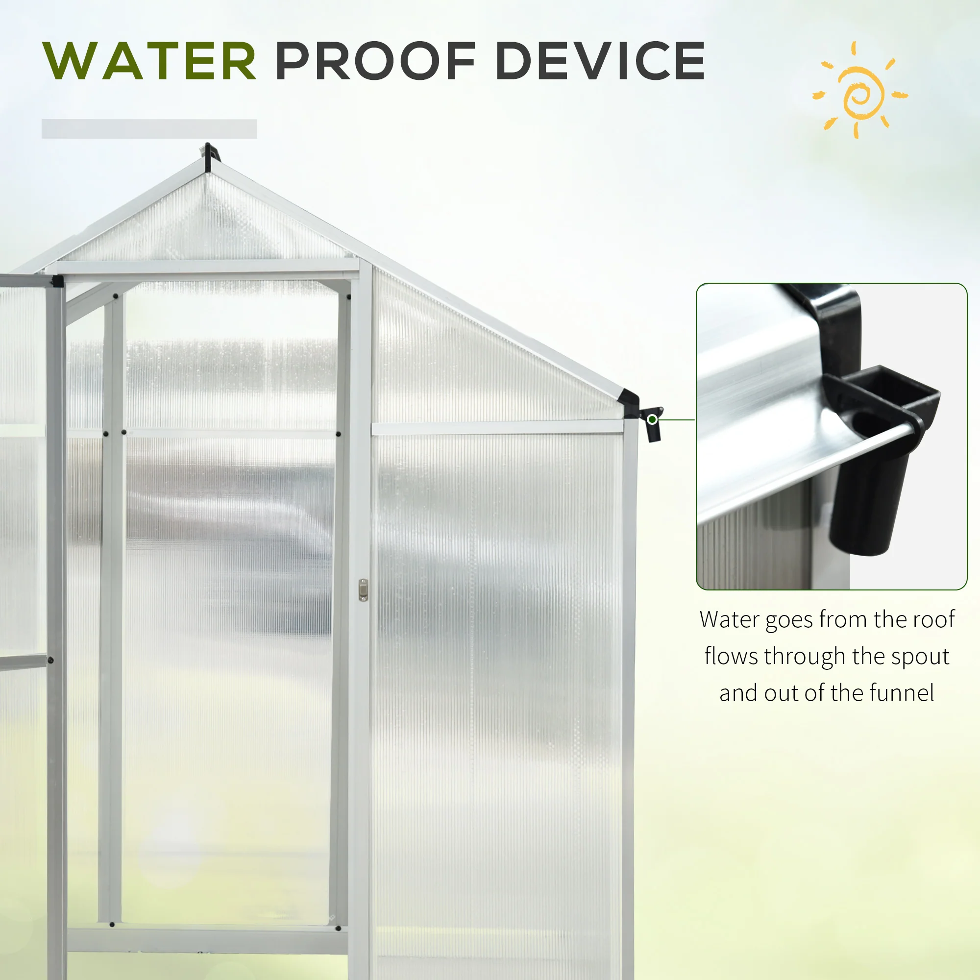 10' x 6' Polycarbonate Greenhouse with Rain Gutter and Roof Vent, Aluminum Frame, Silver - Image 8