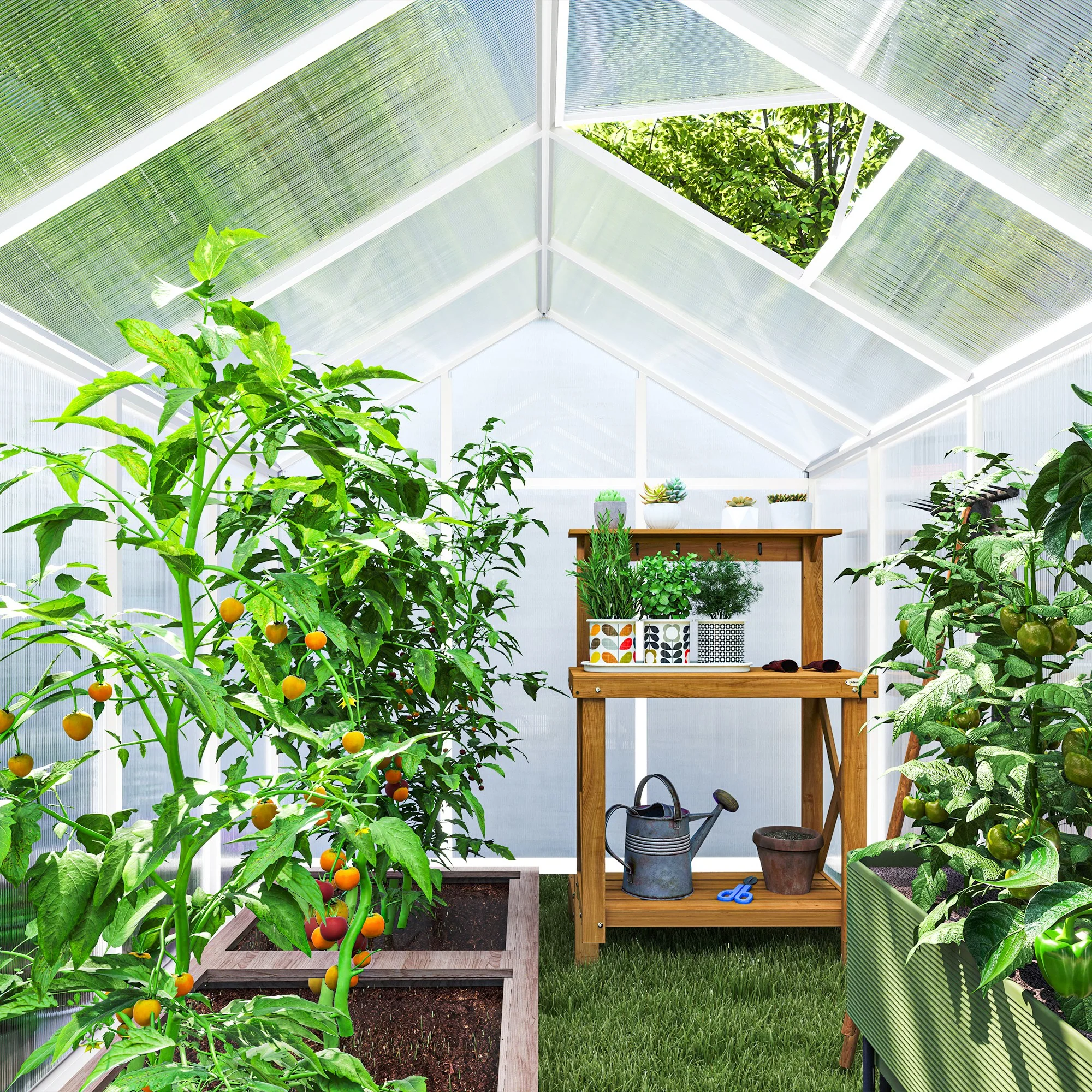 10' x 6' Polycarbonate Greenhouse with Rain Gutter and Roof Vent, Aluminum Frame, Silver - Image 9