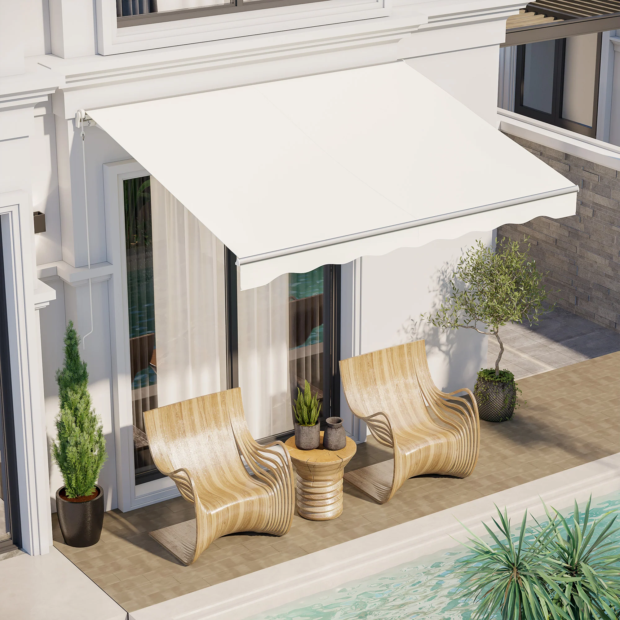 10' x 8' Retractable Electric Awning with UV Protection, Remote Control & Manual Crank in Cream - Image 3