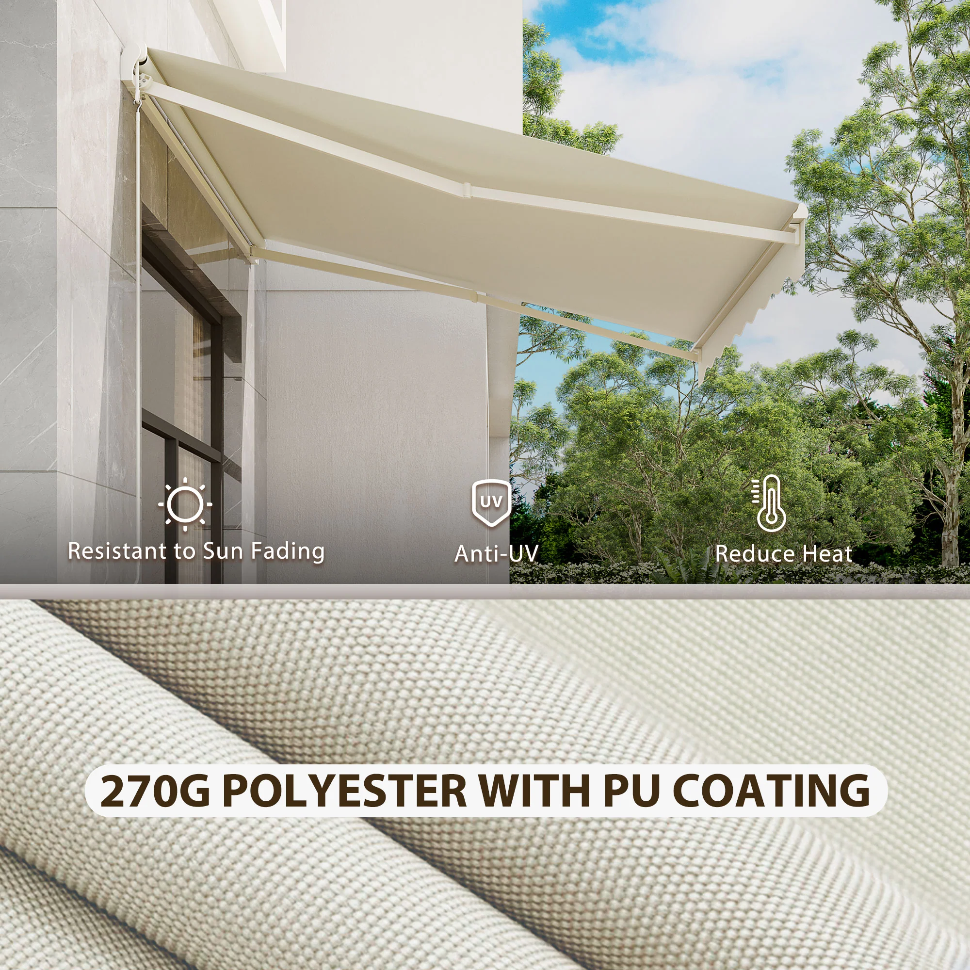 10' x 8' Retractable Electric Awning with UV Protection, Remote Control & Manual Crank in Cream - Image 6