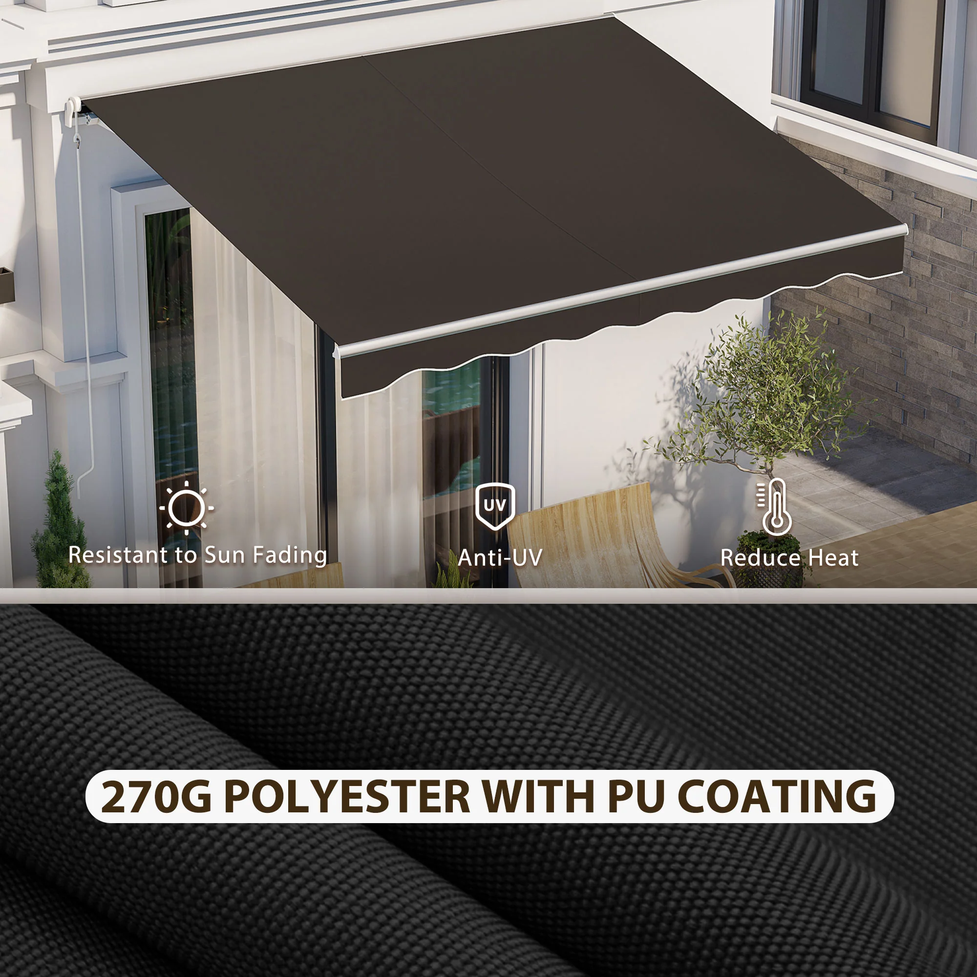 10' x 8' Retractable Electric Awning with Remote & Manual Control, UV Protection Sun Shade, Black - Image 7