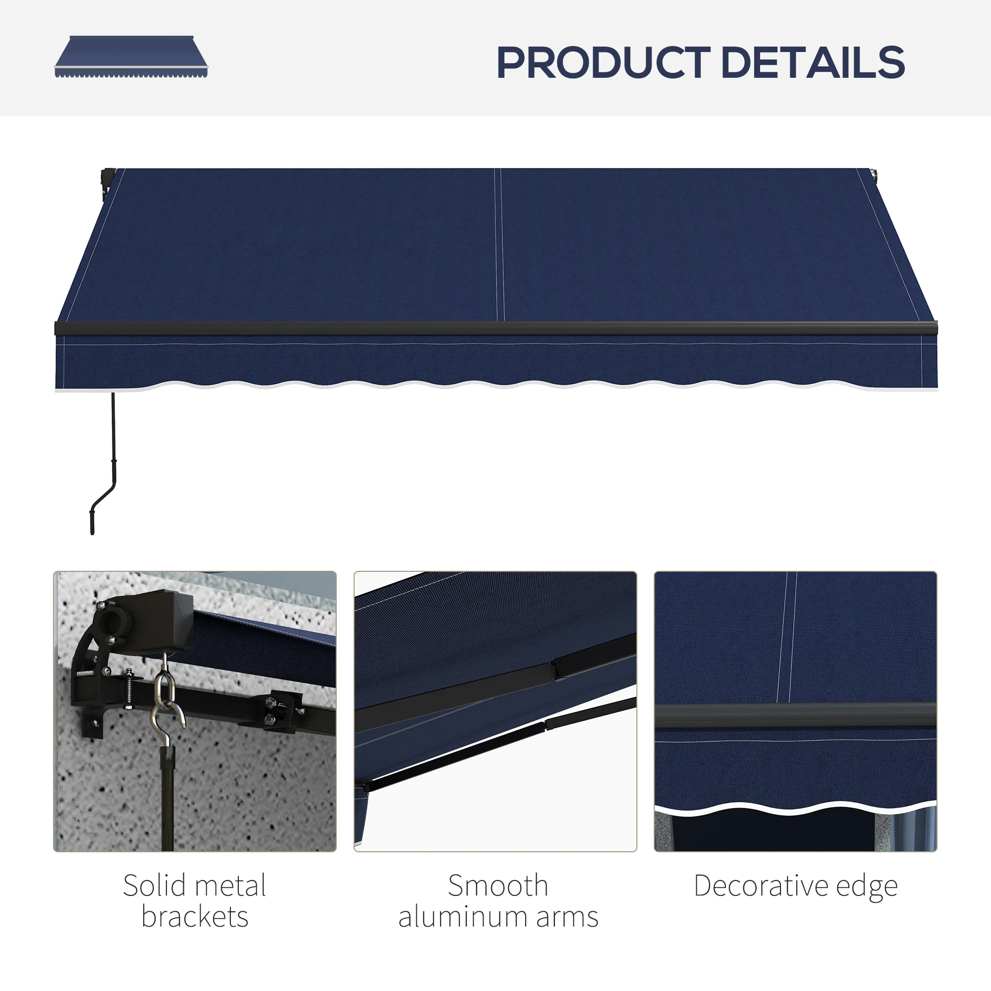 10' x 8' Retractable Awning with UV-Resistant 280gsm Fabric, Blue - Image 10