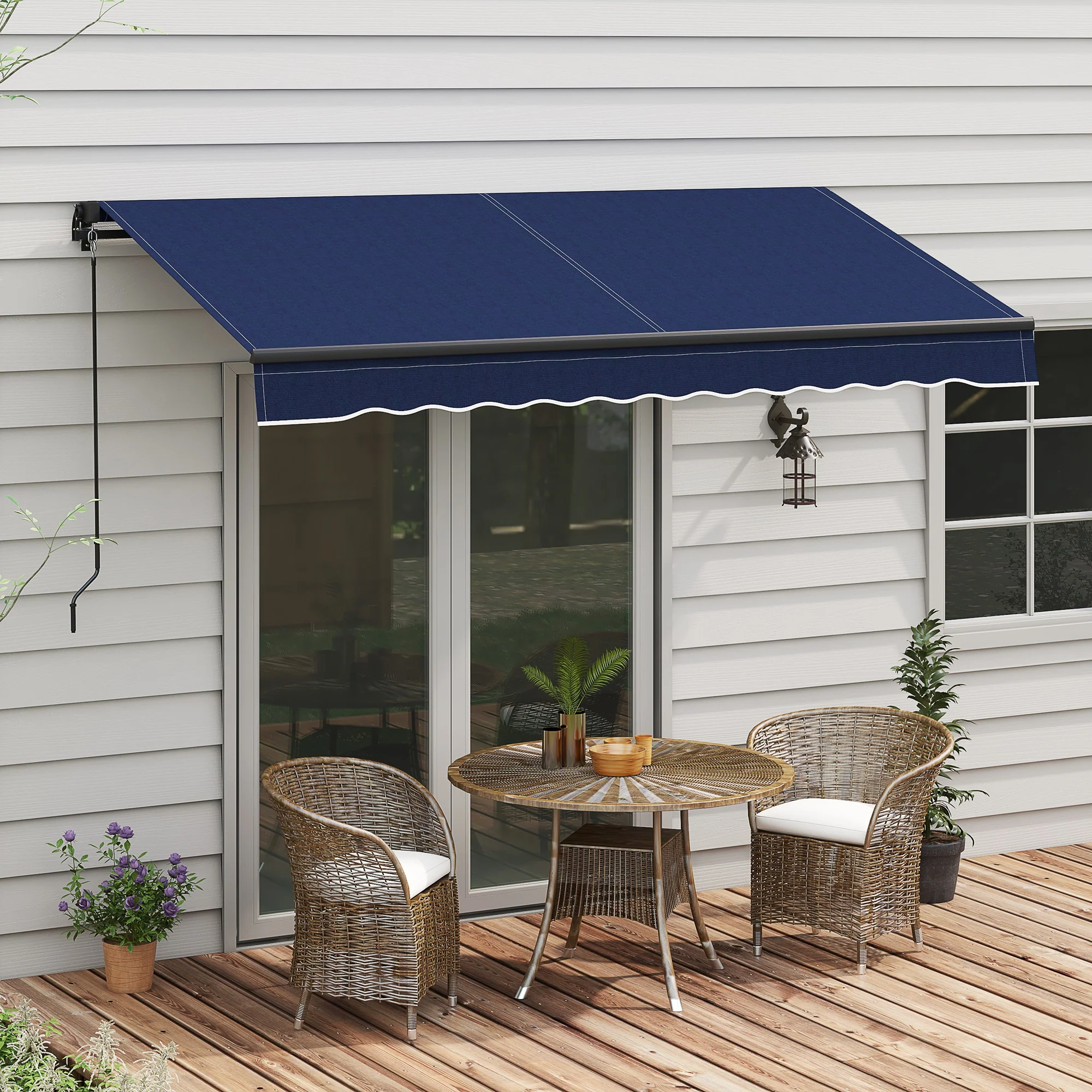 10' x 8' Retractable Awning with UV-Resistant 280gsm Fabric, Blue - Image 4
