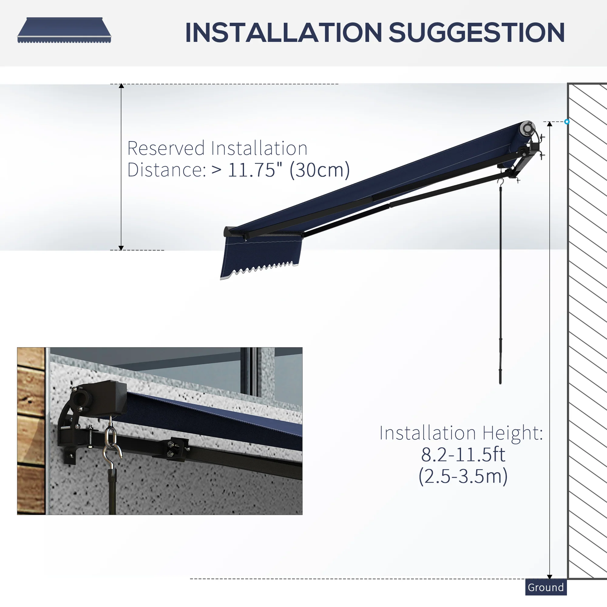 10' x 8' Retractable Awning with UV-Resistant 280gsm Fabric, Blue - Image 9