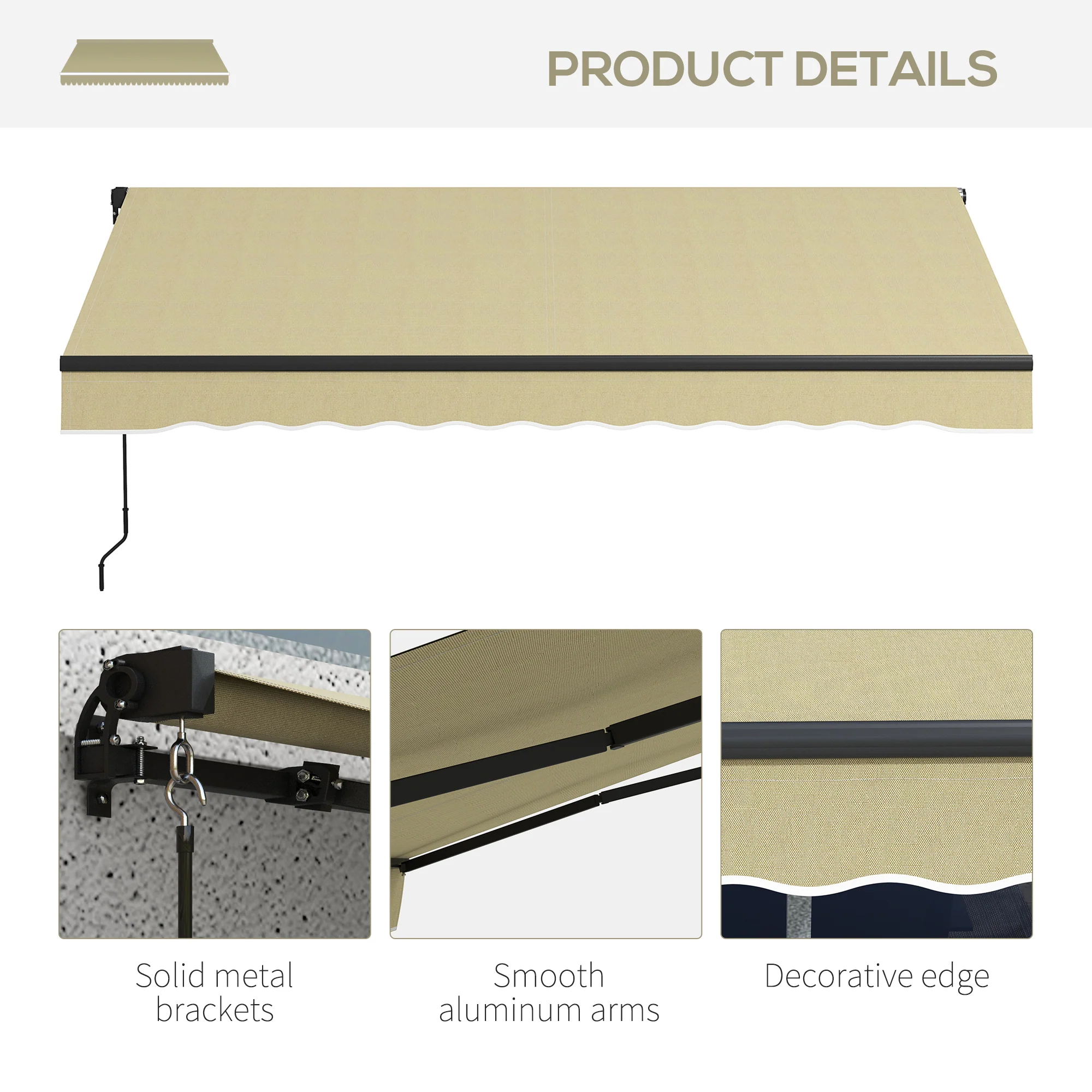 10' x 8' UV-Resistant Retractable Sunshade Shelter for Patio, Deck, Beige - Image 10