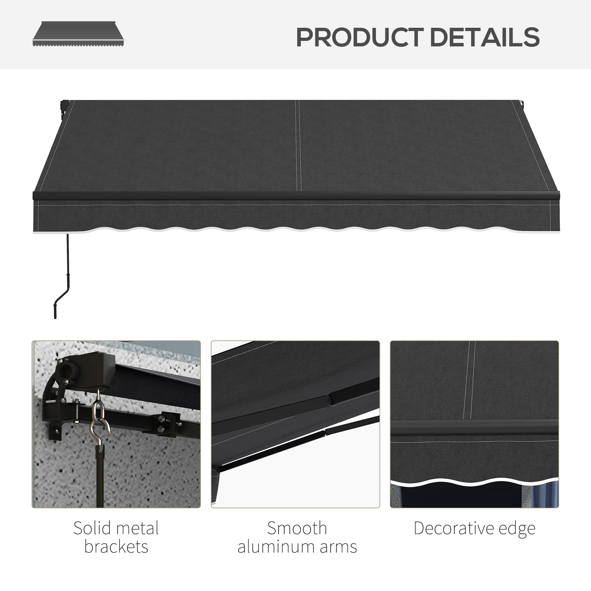 10' x 8' Retractable Awning, 280gsm UV-Resistant Sunshade Shelter for Outdoor Use, Dark Gray - Image 10