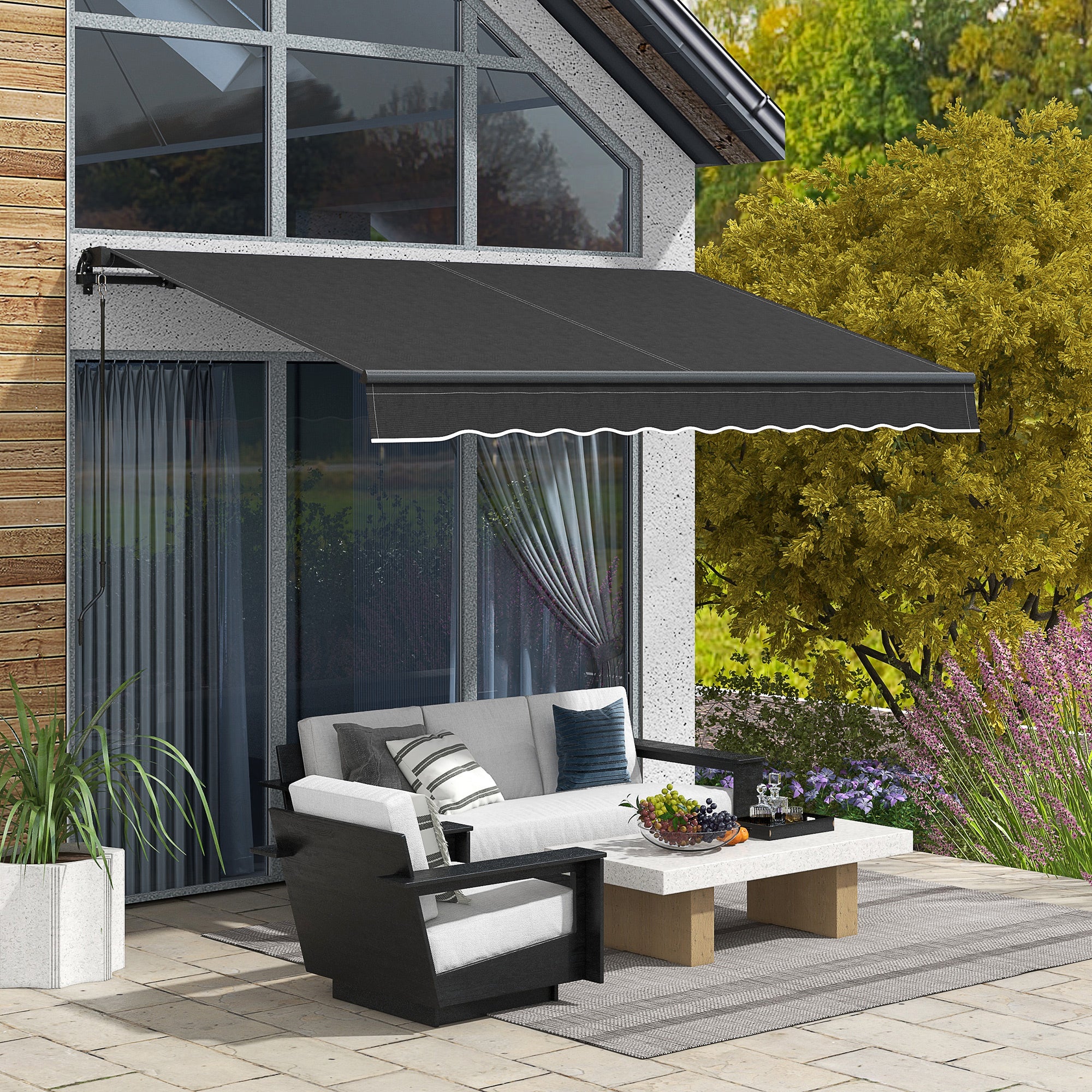10' x 8' Retractable Awning, 280gsm UV-Resistant Sunshade Shelter for Outdoor Use, Dark Gray - Image 3