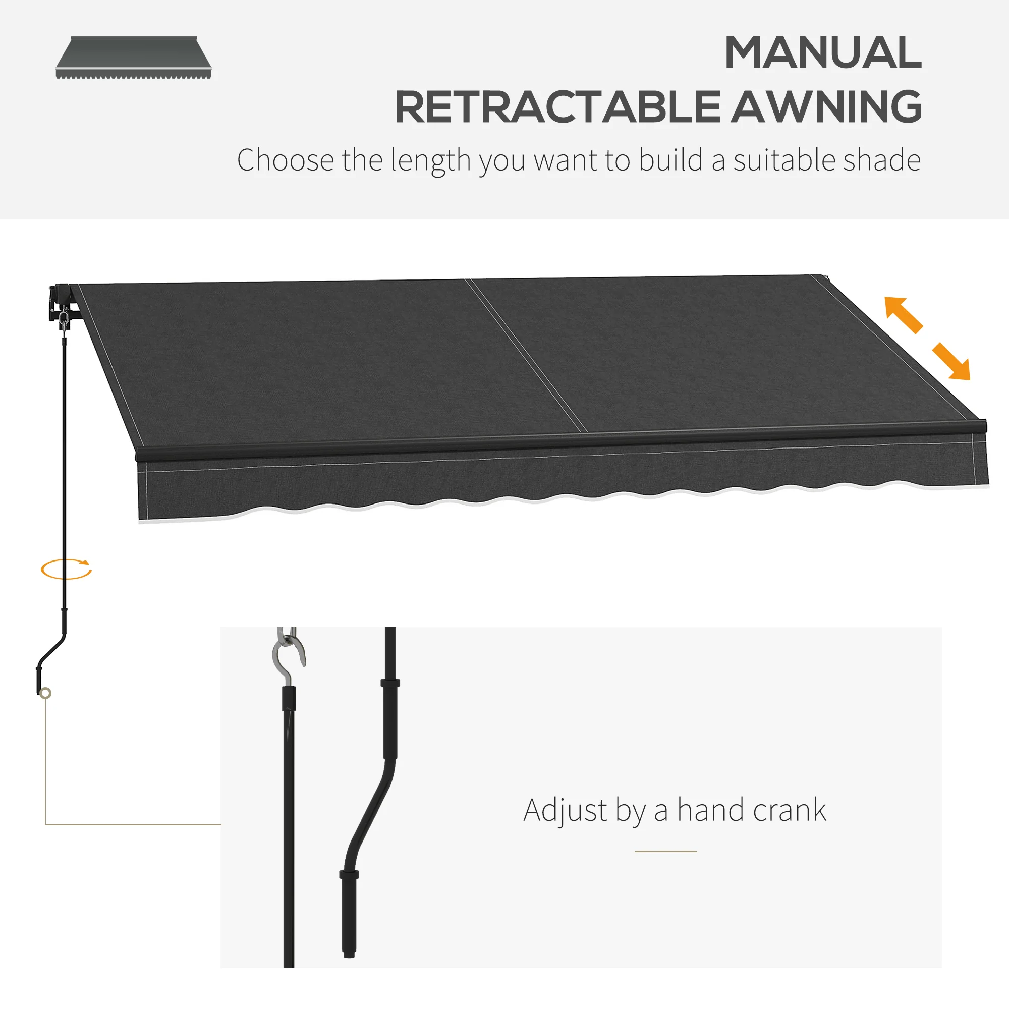 10' x 8' Retractable Awning, 280gsm UV-Resistant Sunshade Shelter for Outdoor Use, Dark Gray - Image 6