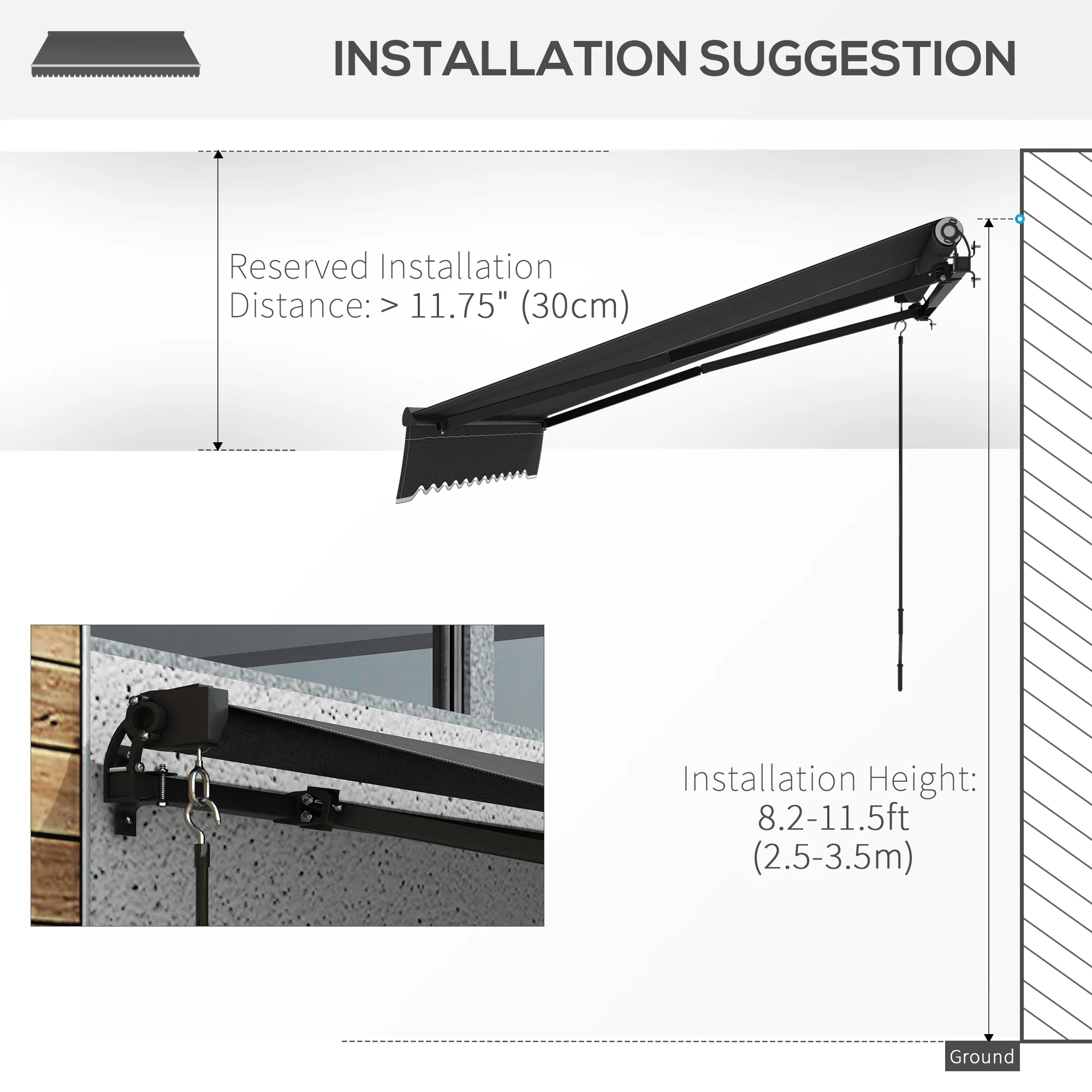 10' x 8' Retractable Awning, 280gsm UV-Resistant Sunshade Shelter for Outdoor Use, Dark Gray - Image 9