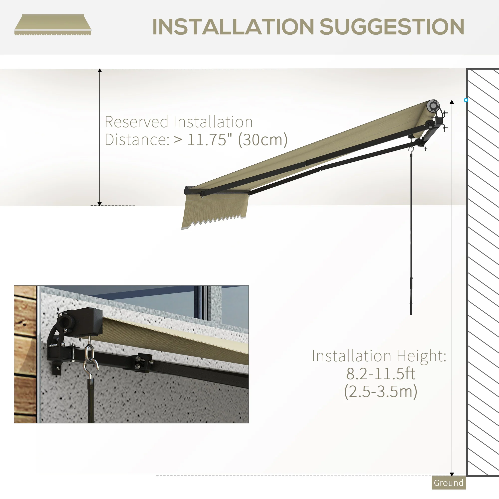 10' x 8' UV-Resistant Retractable Sunshade Shelter for Patio, Deck, Beige - Image 9