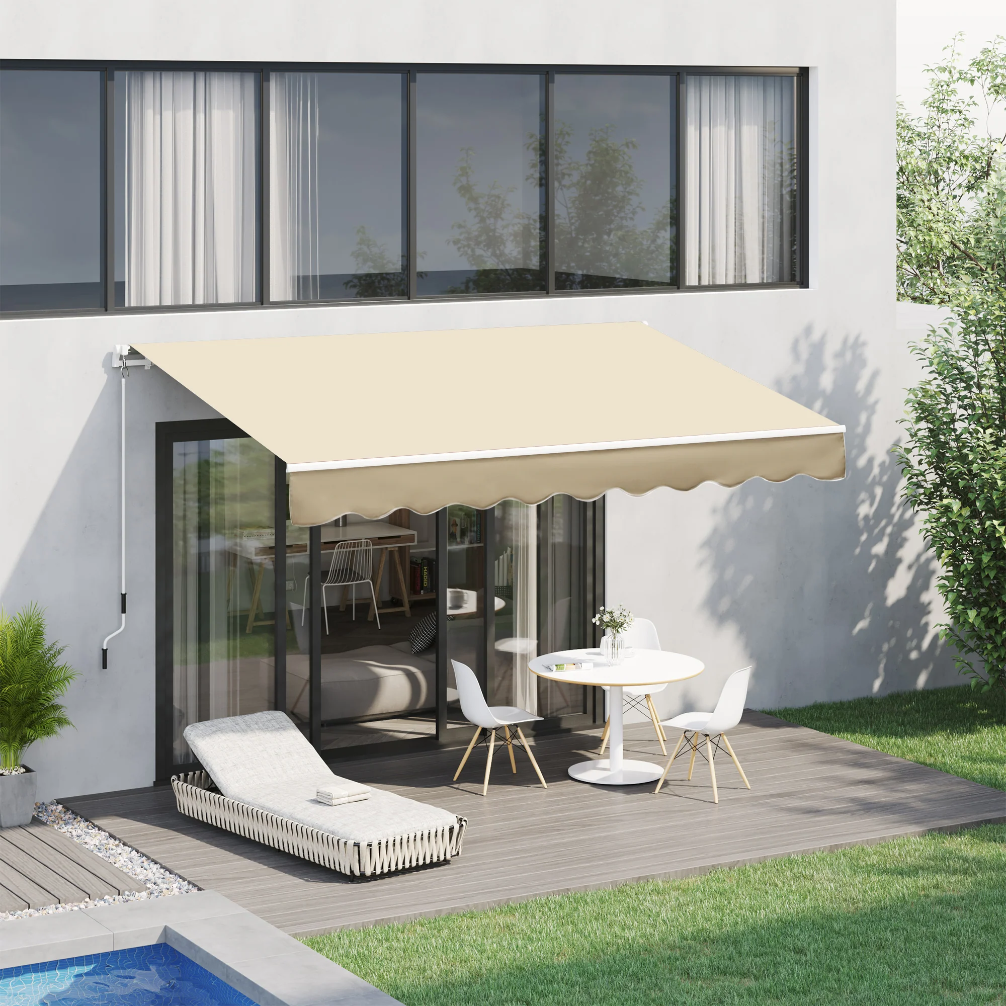 10' x 8' Manual Crank Retractable Awning, UV/Water-Resistant Sun Shelter, Beige - Image 3