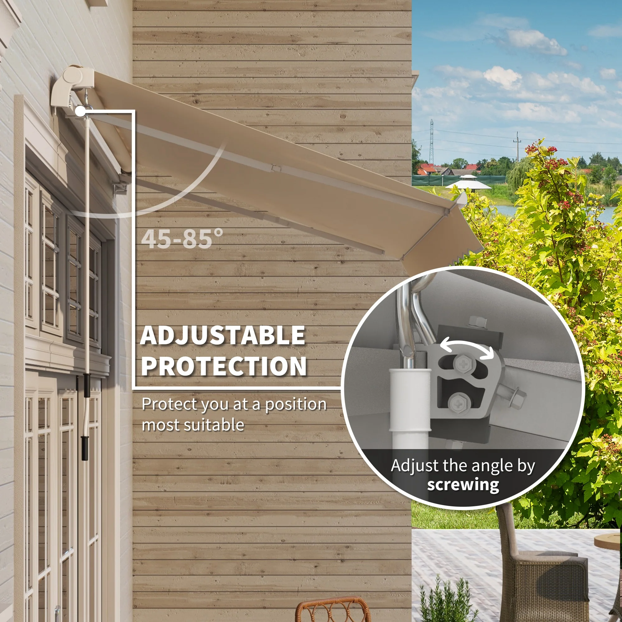 10' x 8' Manual Crank Retractable Awning, UV/Water-Resistant Sun Shelter, Beige - Image 6
