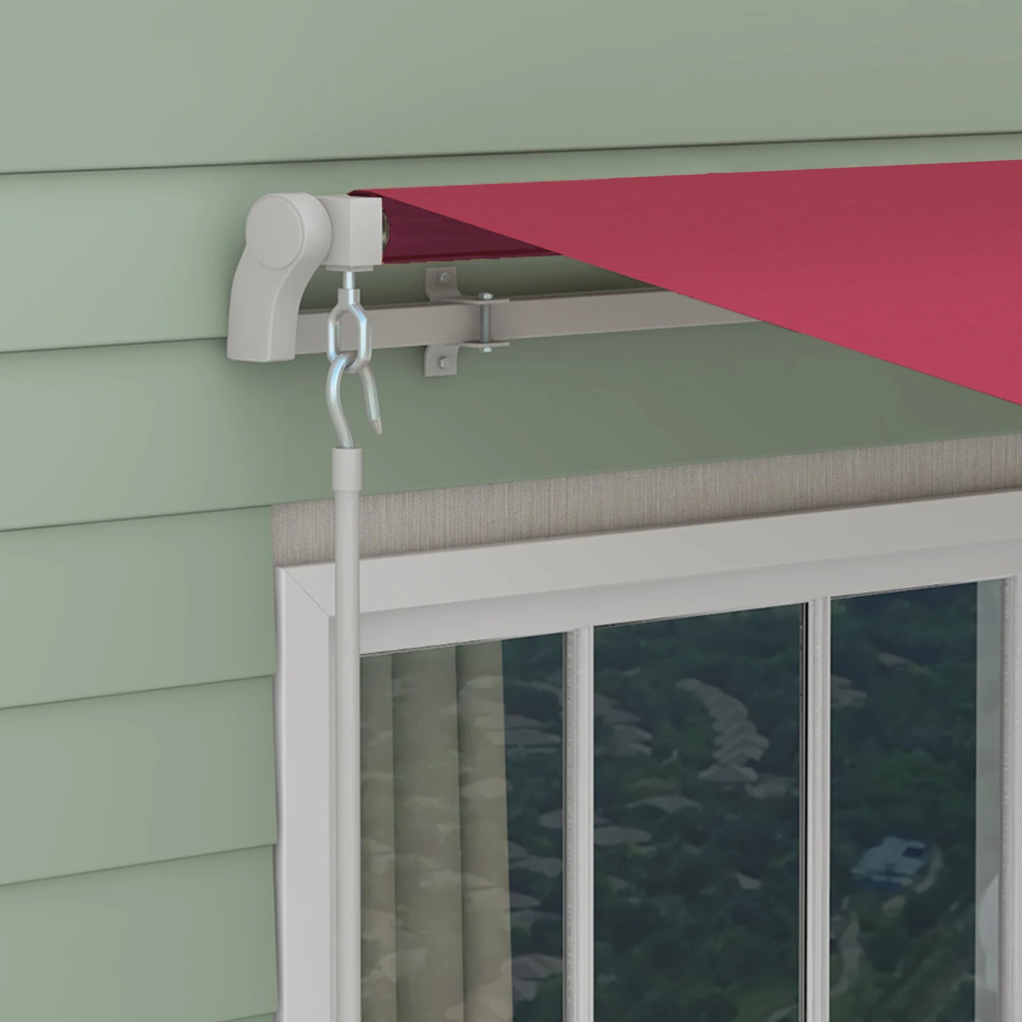 10' x 8' Retractable Patio Awning with Manual Crank Handle & UV/Water-Resistant Fabric, Red - Image 11