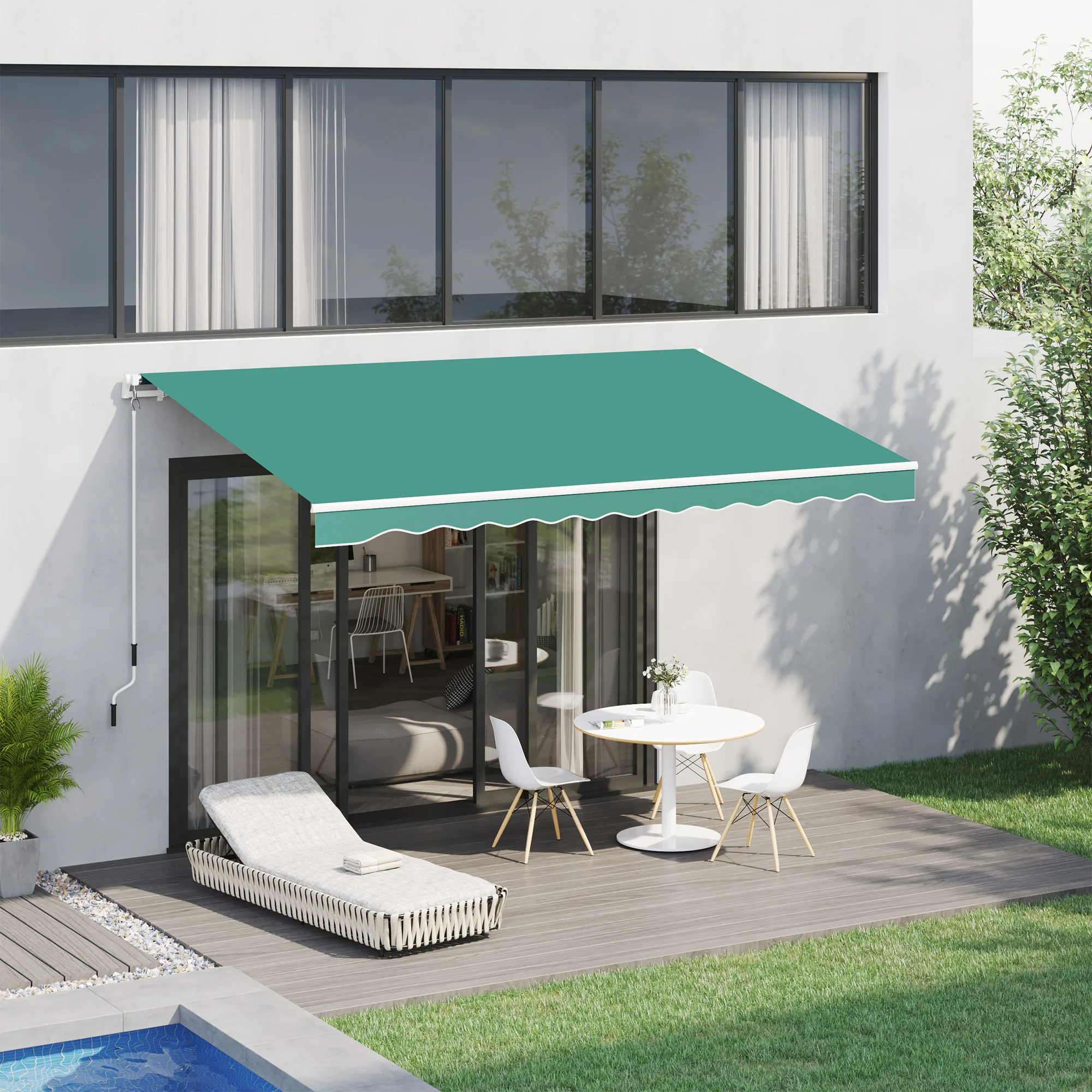 10' x 8' Retractable Awning with Manual Crank, UV/Water-Resistant Green Fabric, Green - Image 3