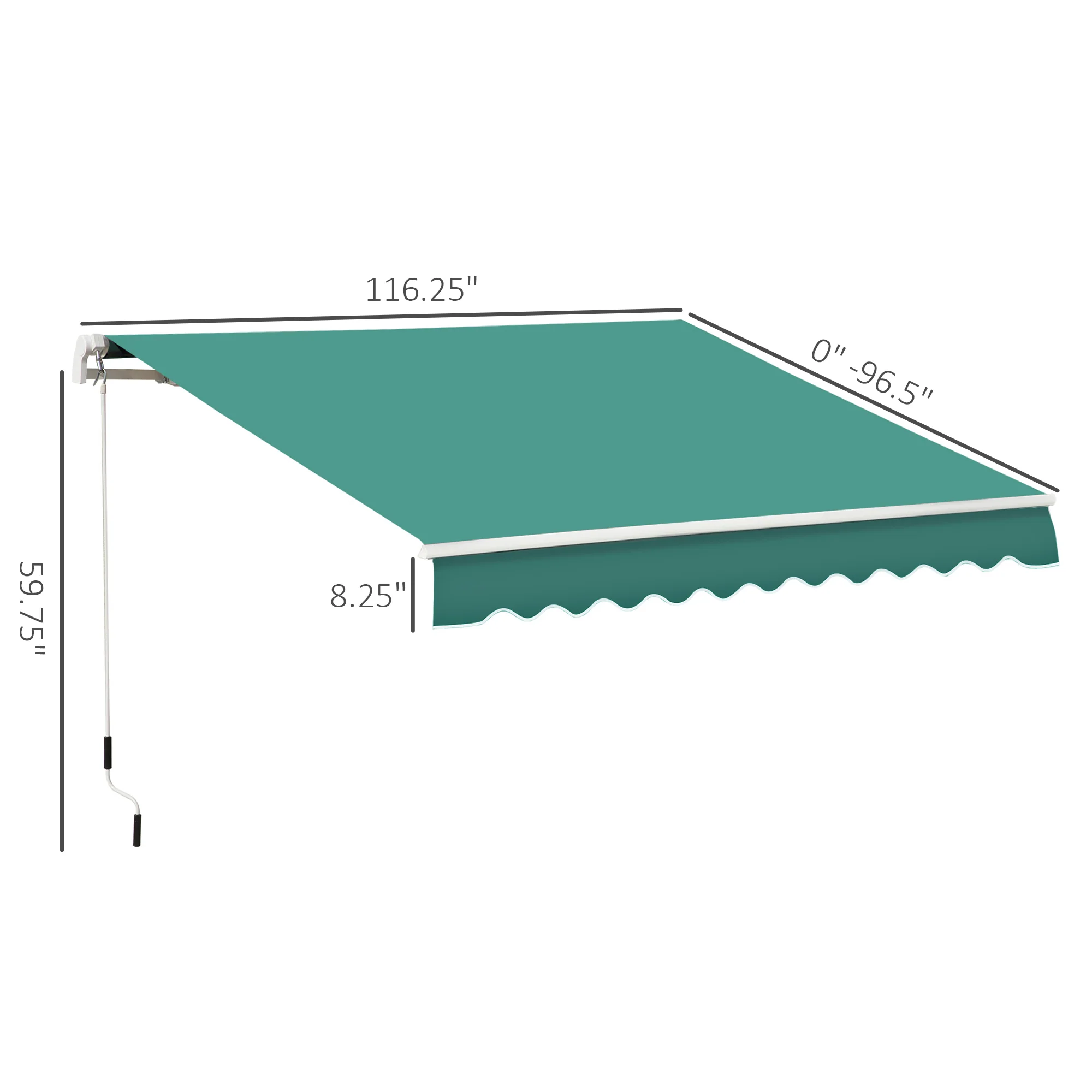 10' x 8' Retractable Awning with Manual Crank, UV/Water-Resistant Green Fabric, Green - Image 5