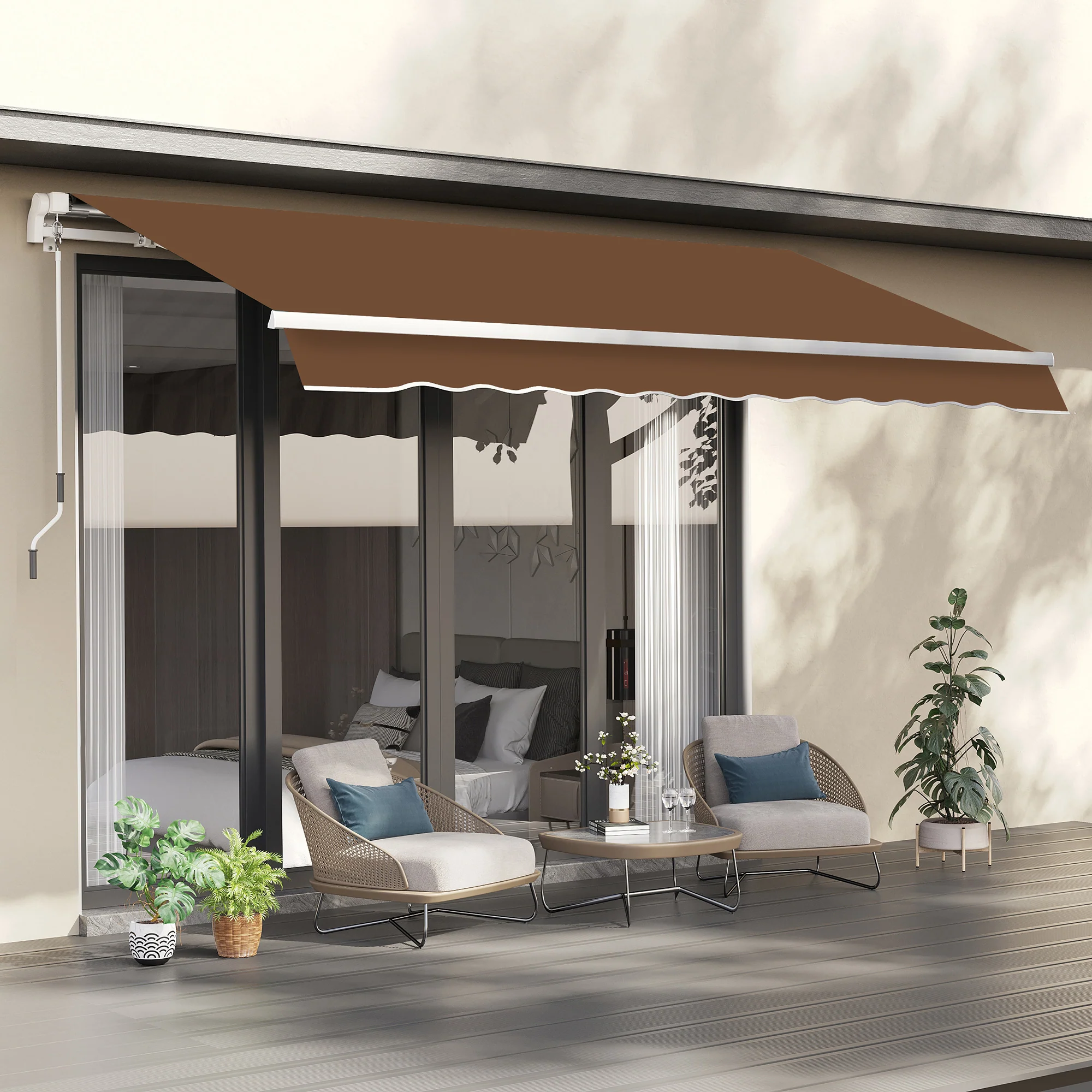10' x 8' Manual Crank Retractable Awning, UV/Water-Resistant Sun Shelter, Coffee Brown - Image 3