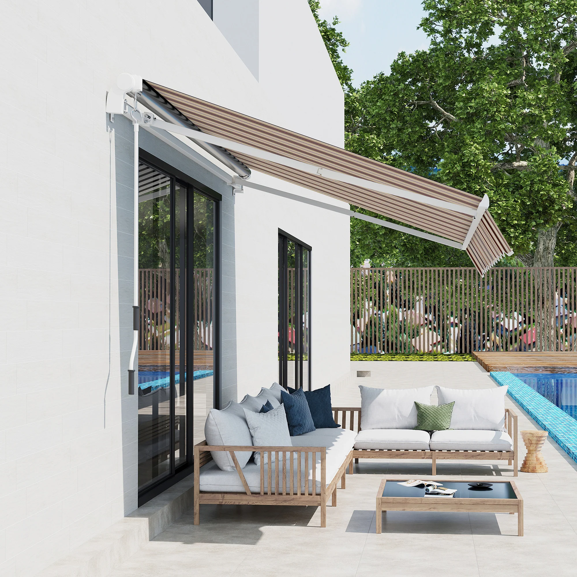 10' x 8' Manual Crank Retractable Awning, UV/Water-Resistant Sun Shelter, Red/Beige - Image 10