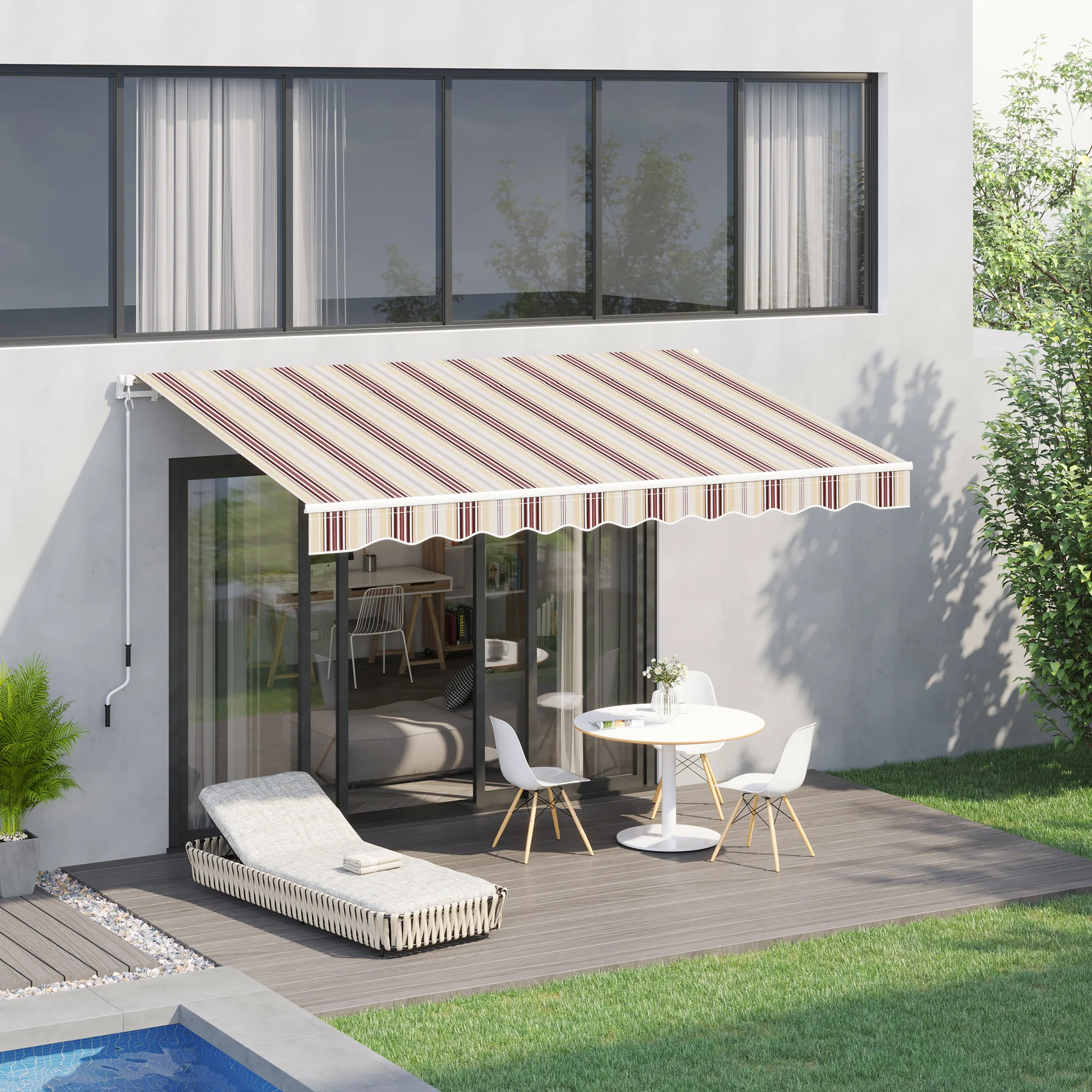 10' x 8' Manual Crank Retractable Awning, UV/Water-Resistant Sun Shelter, Red/Beige - Image 4