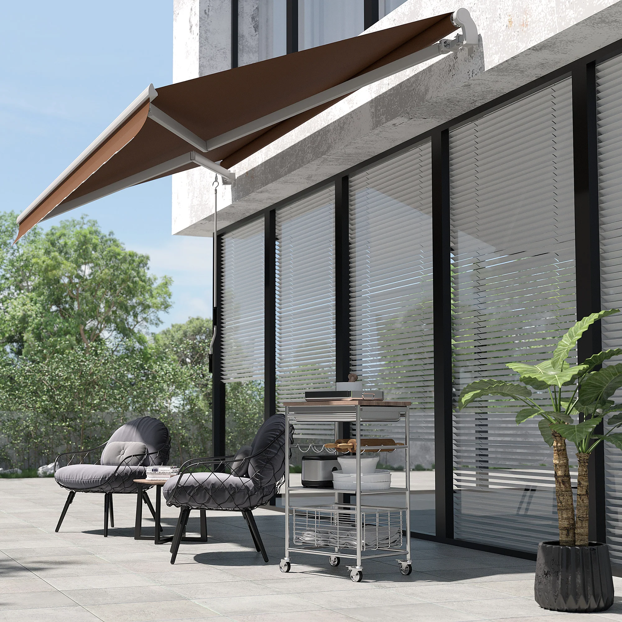 10' x 8' Manual Crank Retractable Awning, UV/Water-Resistant Sun Shelter, Coffee Brown - Image 4