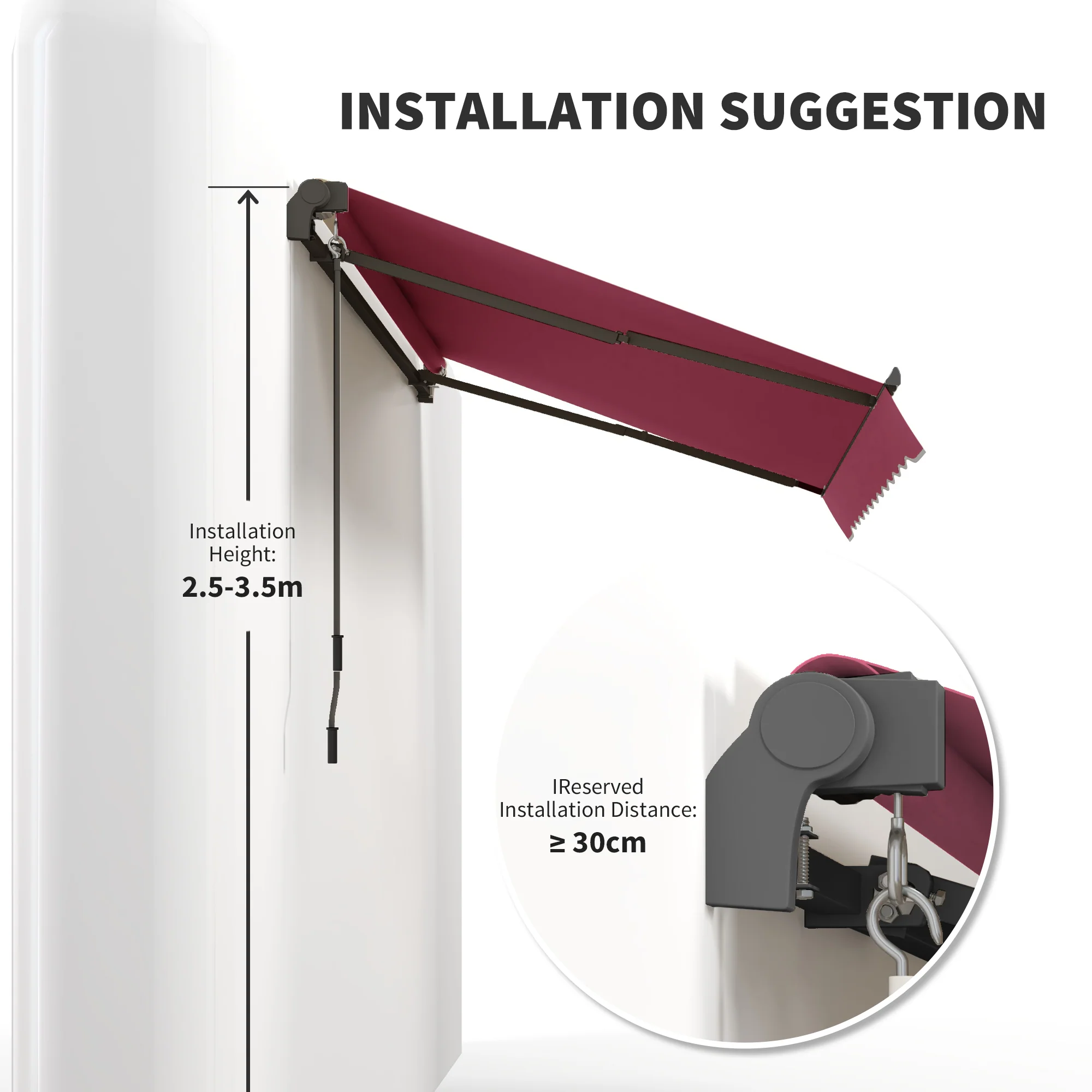 10' x 8' Manual Crank Retractable Awning, UV/Water-Resistant Sun Shelter, Wine Red - Image 9