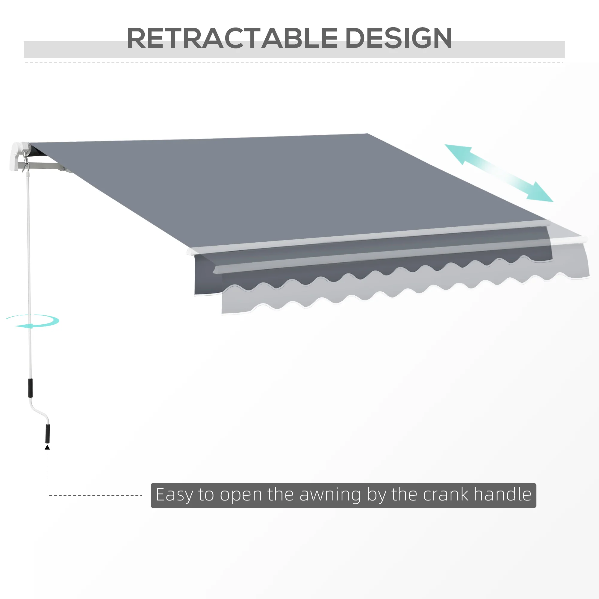 10'x8' Manual Retractable Sun Shade with UV Protection, Dark Gray - Image 10