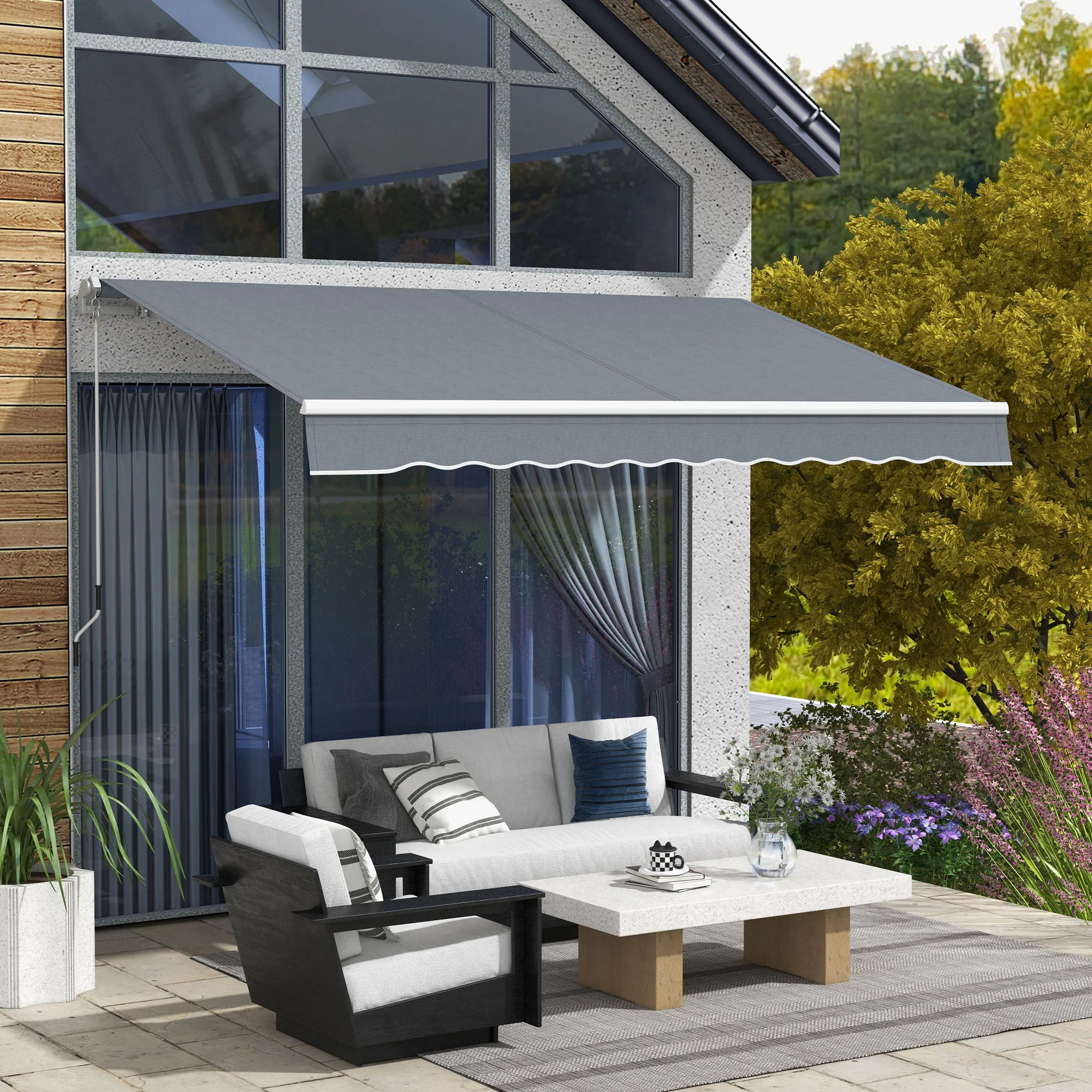 10'x8' Manual Retractable Sun Shade with UV Protection, Dark Gray - Image 4