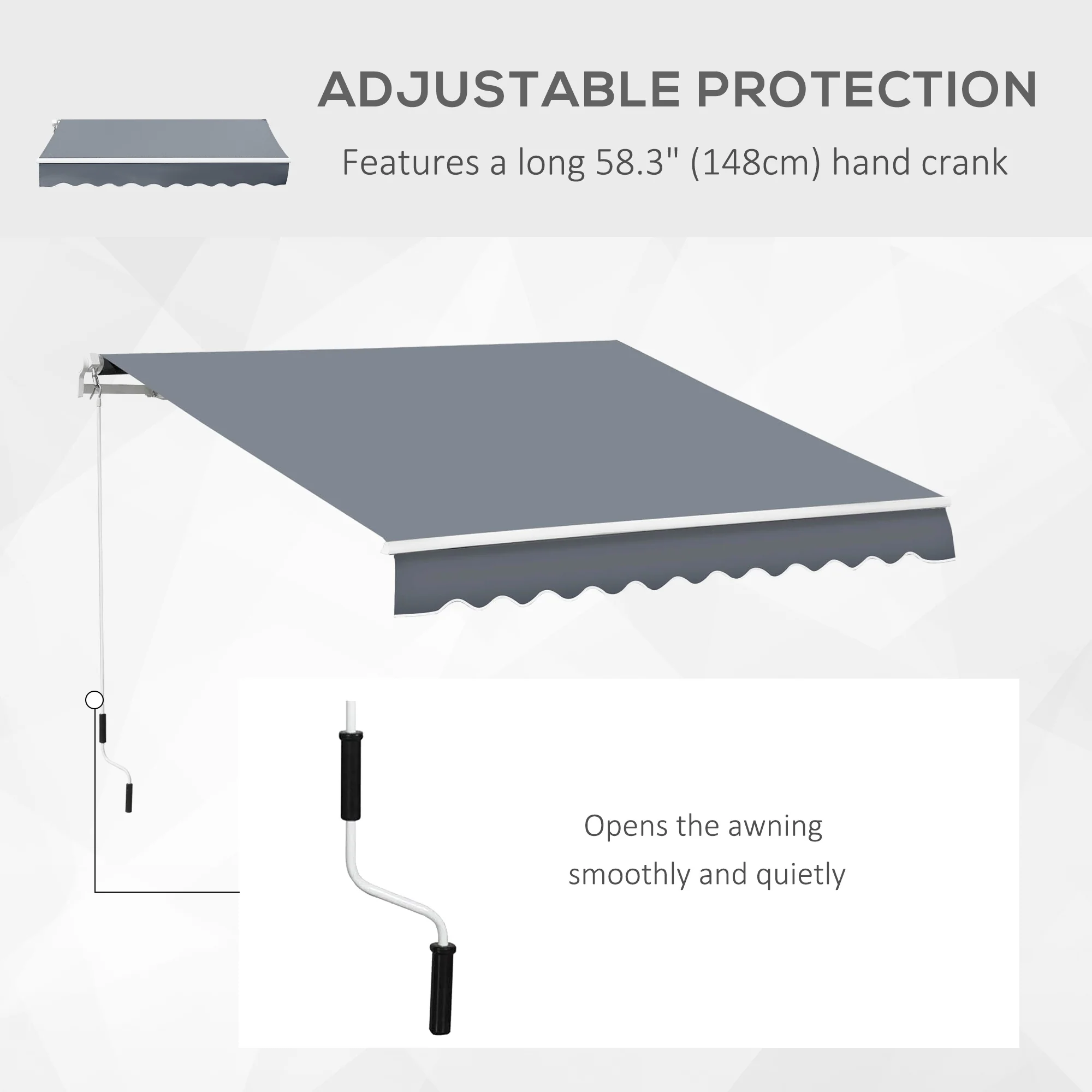 10'x8' Manual Retractable Sun Shade with UV Protection, Dark Gray - Image 6